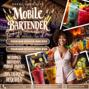 Mobile Bartending Flyer, DIY Mixologist Bartender Drink Services Party Event Planning Rental Social Media Instagram Editable Canva Template