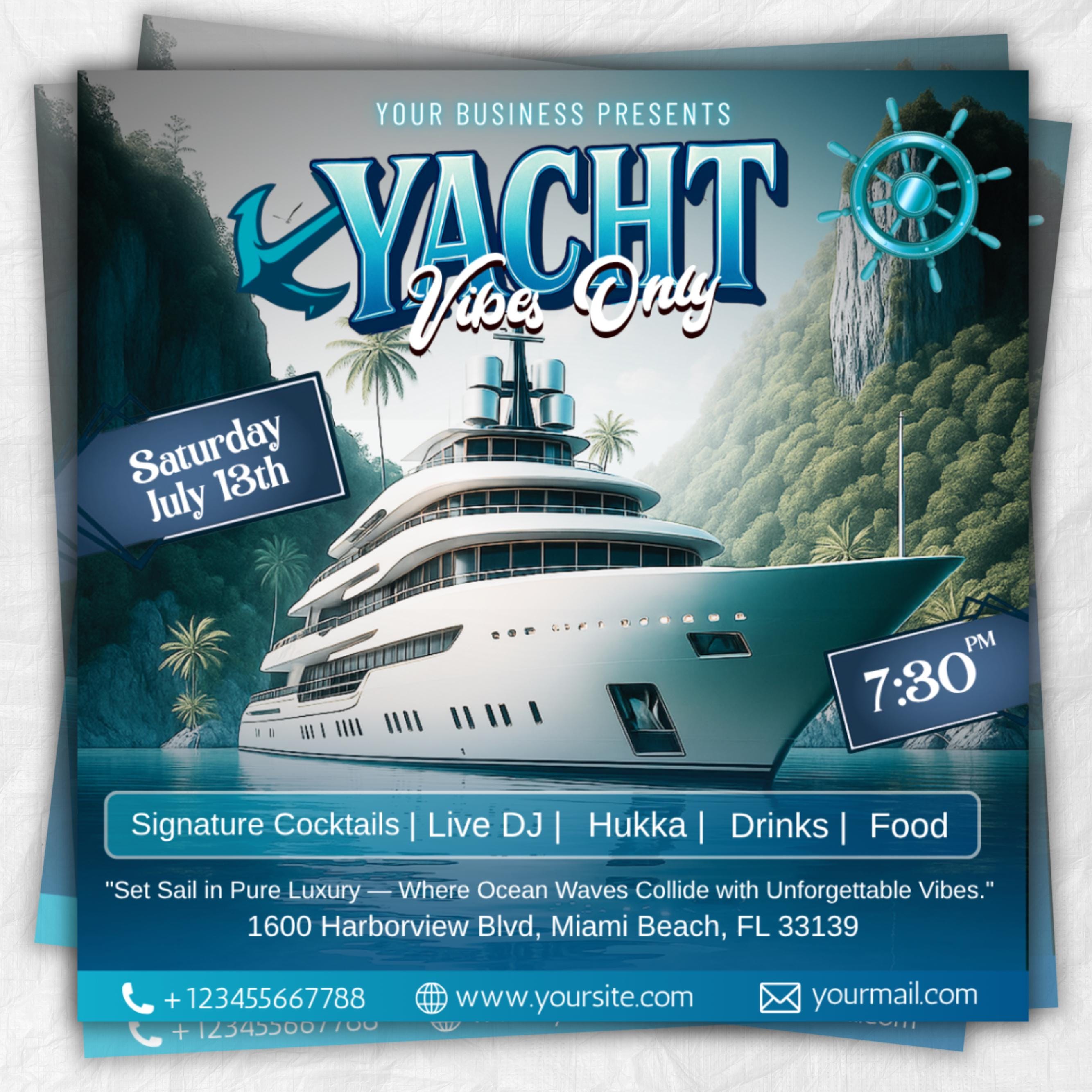 Yacht Party Flyer, Summer Party Flyer, Summer Beach Party Flyer, Dj Party Invitation, Summer Break Flyer, Summer Event Flyer, Canva Editable