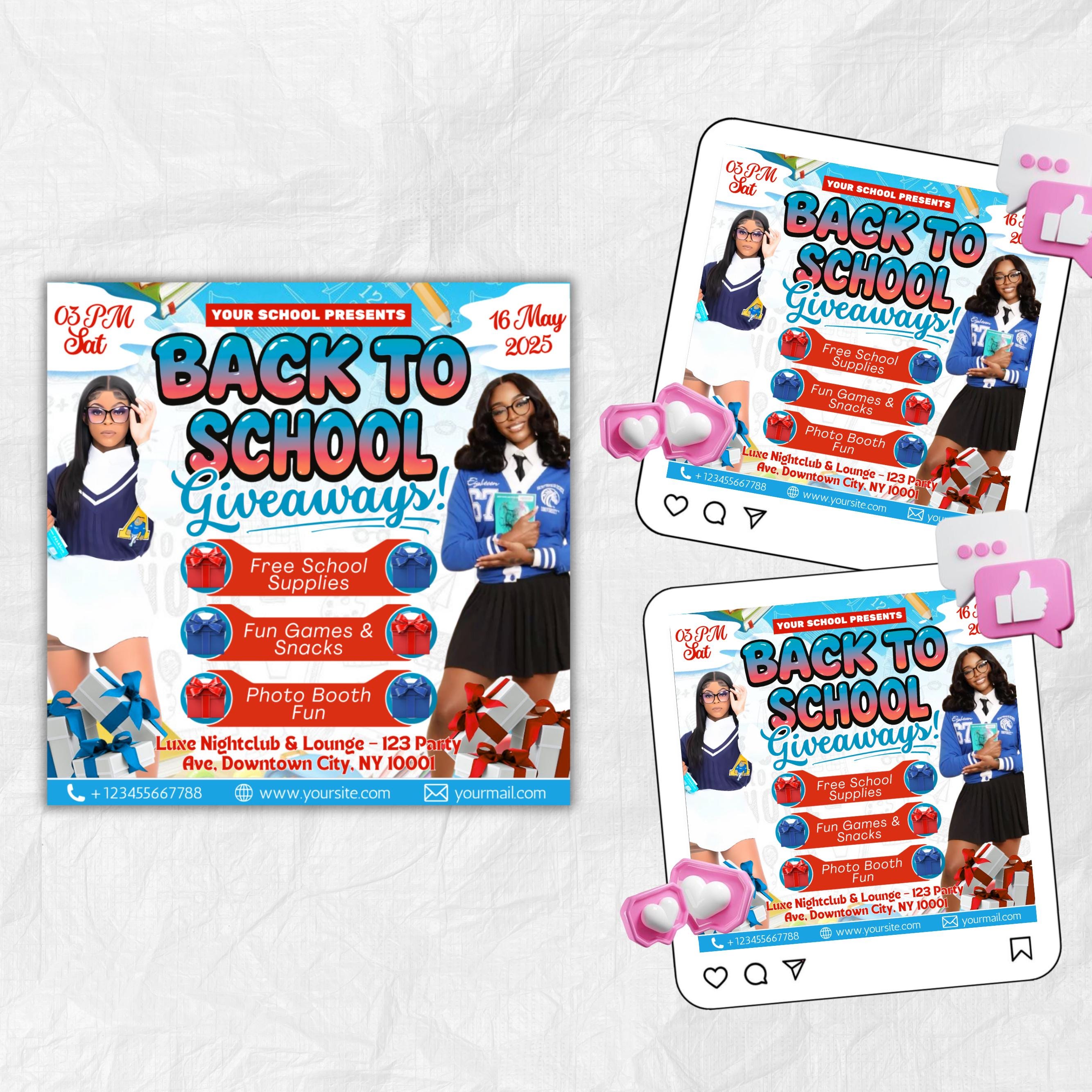 Back To School Flyer Giveaway Flyer, Back to school Supplies flyer, DIY canva template, Back 2 School Flyer, Giveaway Special Flyer Canva