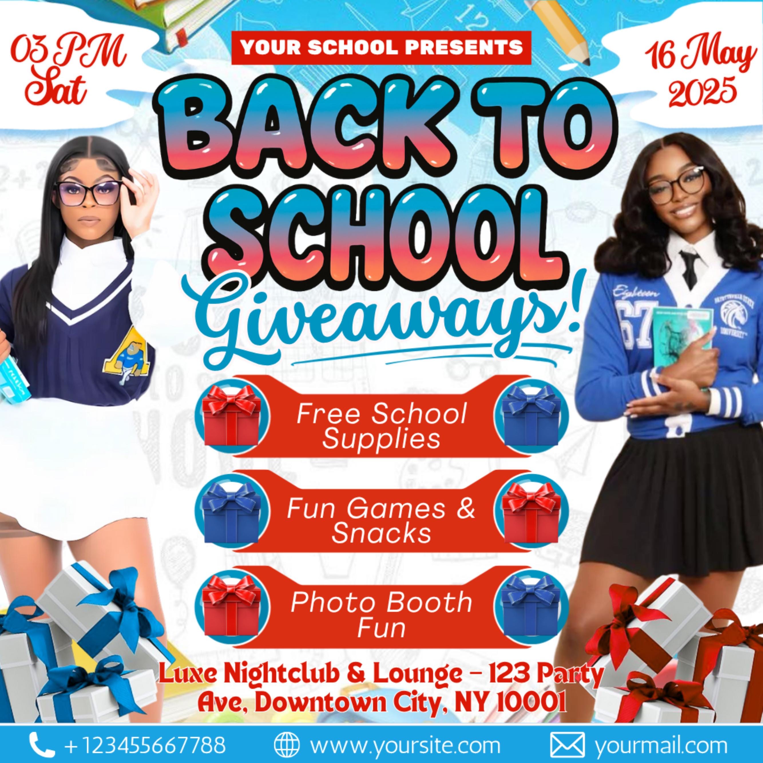 Back To School Flyer Giveaway Flyer, Back to school Supplies flyer, DIY canva template, Back 2 School Flyer, Giveaway Special Flyer Canva