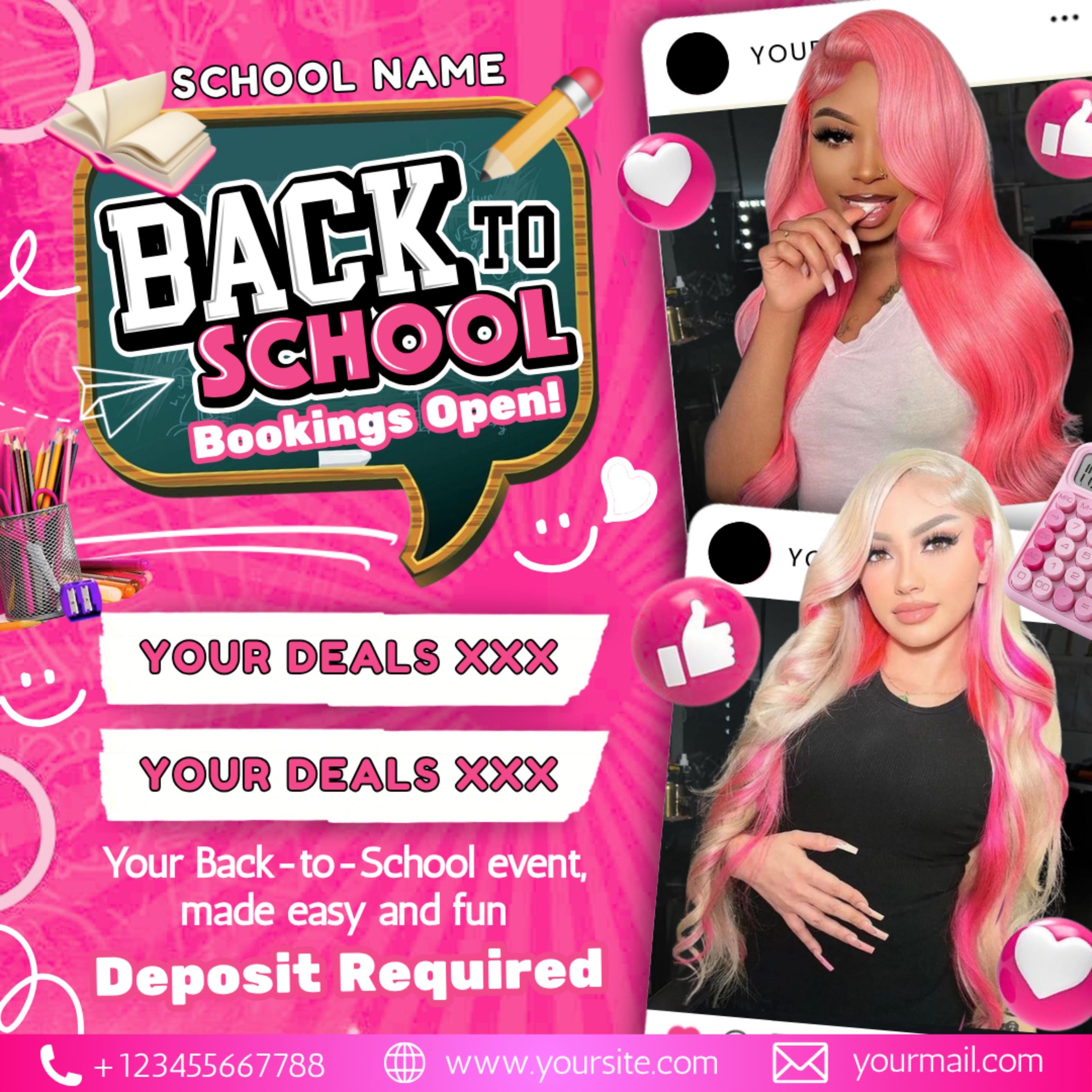 Back To School Flyer, Back to school sale flyer, Back to school Hair flyer, DIY canva template, Back 2 School Flyer, Braid Special Flyer