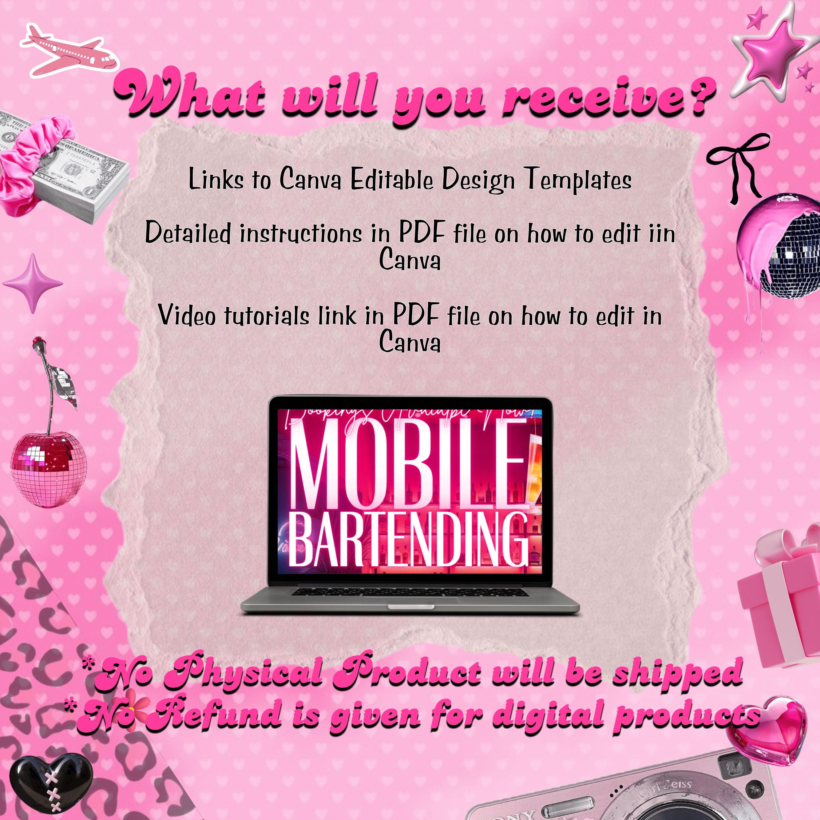 Mobile Bartending Flyer, DIY Mixologist Bartender Drink Services Party Event Planning Rental Social Media Instagram Editable Canva Template