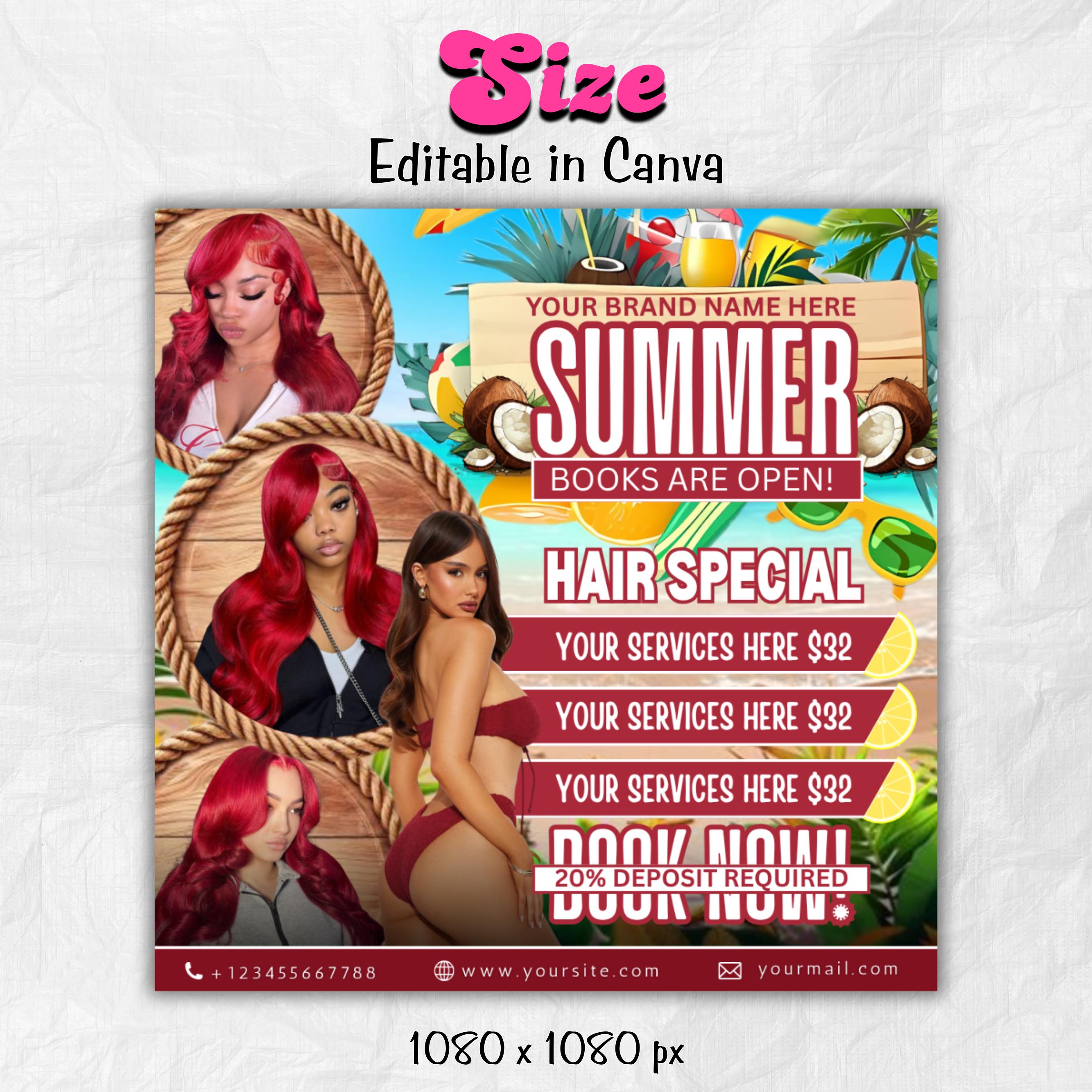 Summer Flyer, Summer Hair Flyer Template, Hello Summer Flyer, Summer Special Flyer, Appointment Flyer, Beauty Flyer, Social Media Flyer