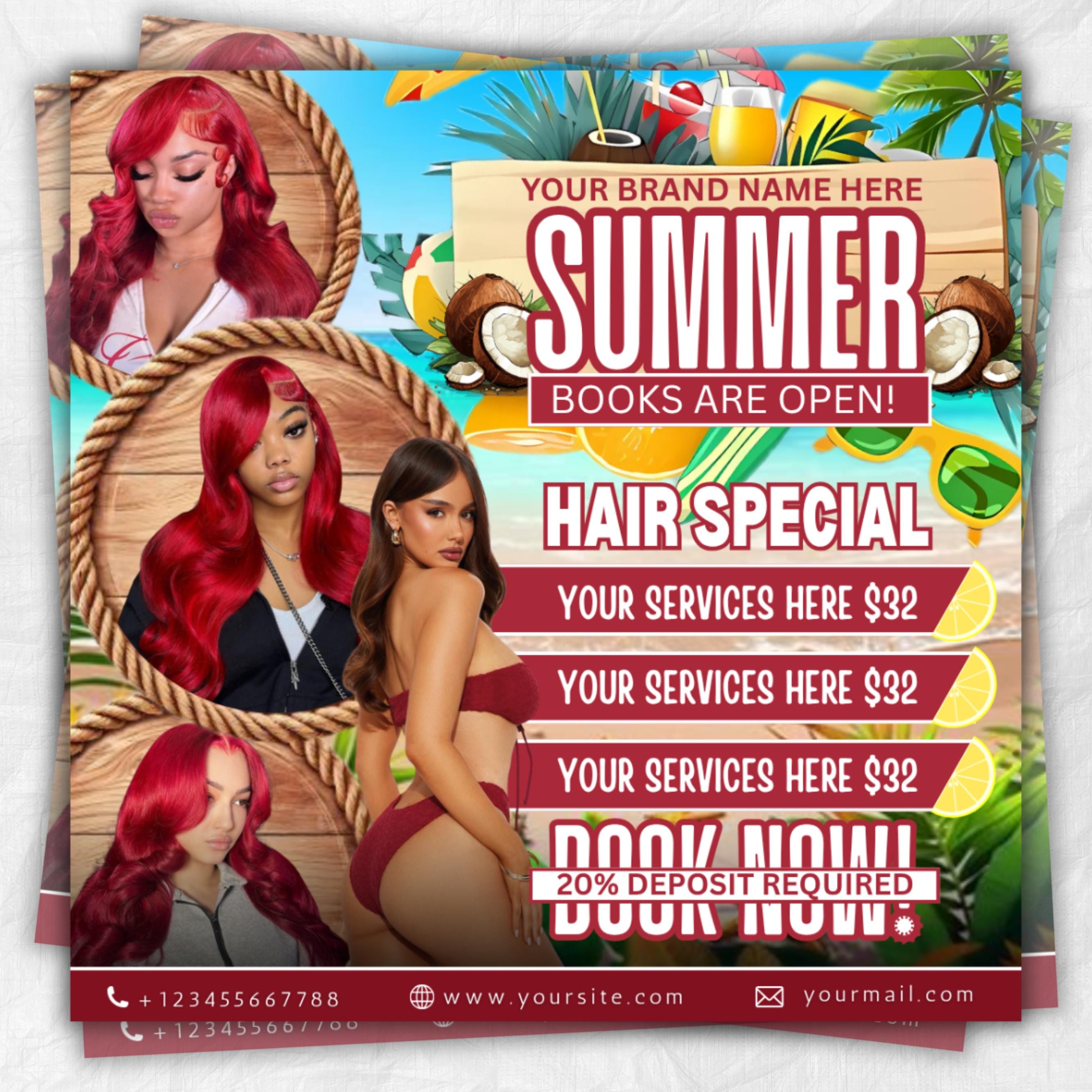 Summer Flyer, Summer Hair Flyer Template, Hello Summer Flyer, Summer Special Flyer, Appointment Flyer, Beauty Flyer, Social Media Flyer