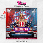 4th of July Flyer, 4th of July Party Flyer, Independence Day Flyer, Social Media Post, Canva Editable Template, Instant Download
