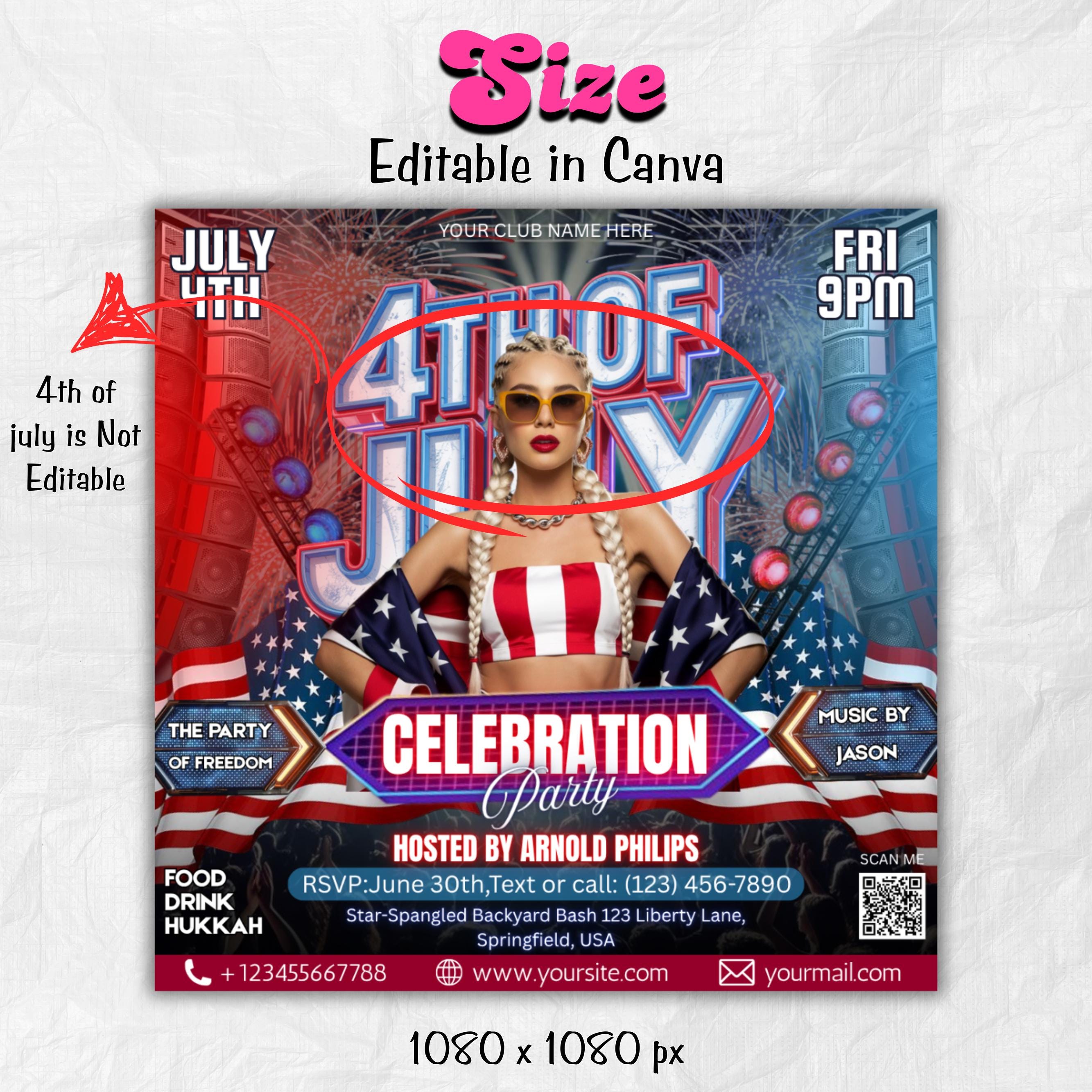 4th of July Flyer, 4th of July Party Flyer, Independence Day Flyer, Social Media Post, Canva Editable Template, Instant Download