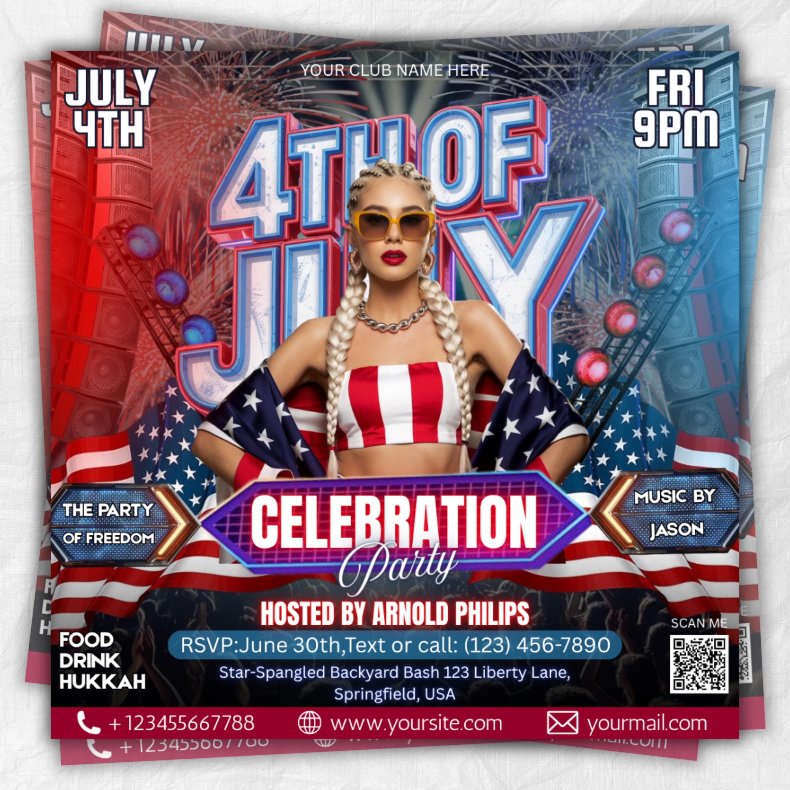 4th of July Flyer, 4th of July Party Flyer, Independence Day Flyer, Social Media Post, Canva Editable Template, Instant Download