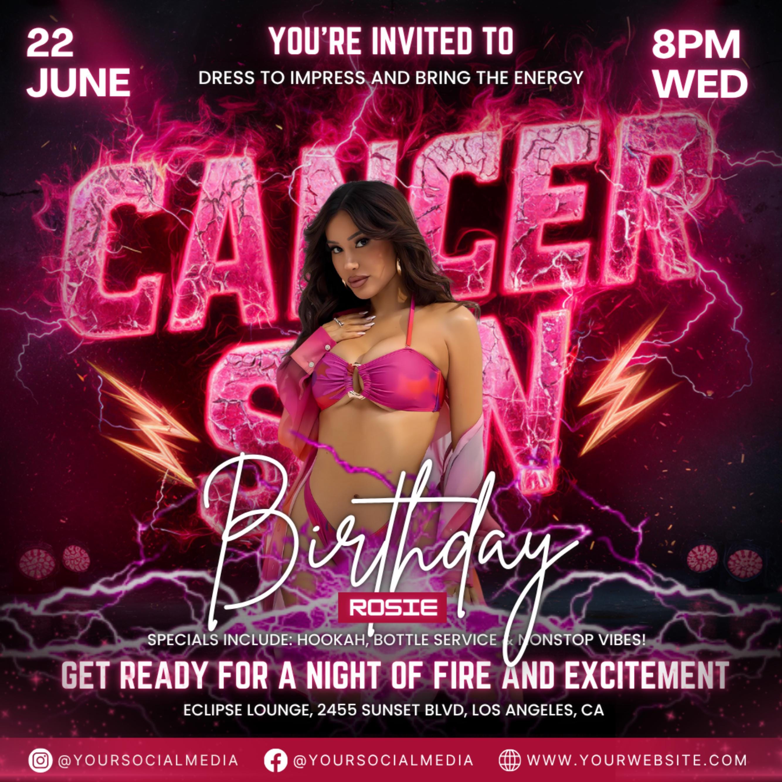 Cancer Season Party Flyer, Birthday Szn Flyer, Cancer Invitation Flyer, Cancer Birthday Event, Social Media Flyer, Premade Flyer Template