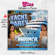 Yacht Party Flyer, Summer Party Flyer, Summer Beach Party Flyer, Dj Party Invitation, Summer Break Flyer, Summer Event Flyer, Canva Editable