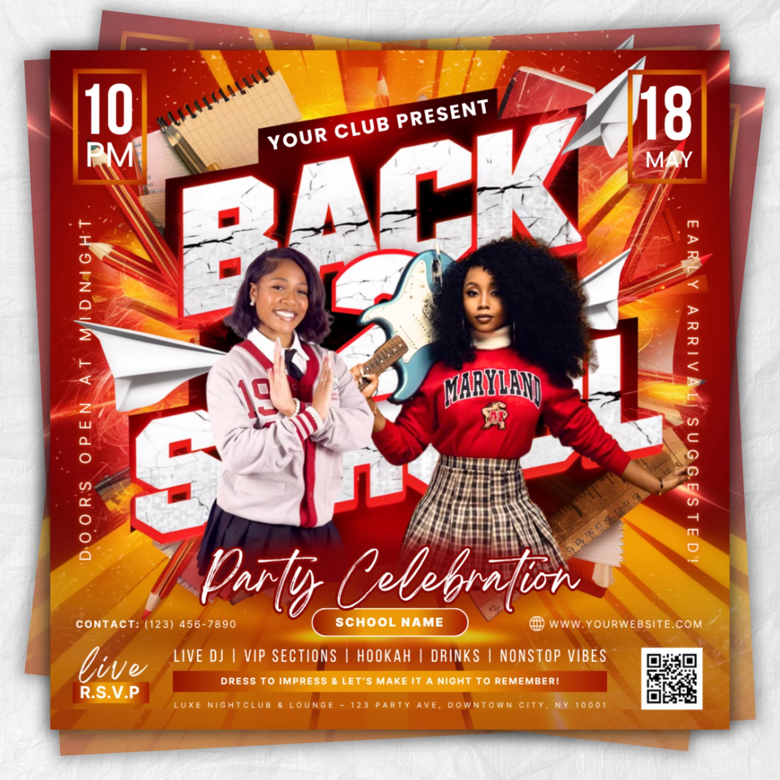 Back to School Party flyer, Back 2 School Flyer, Summer Flyer, Party Invite Flyer, DJ Disco Flyer, Canva Editable Flyer, Instant Download