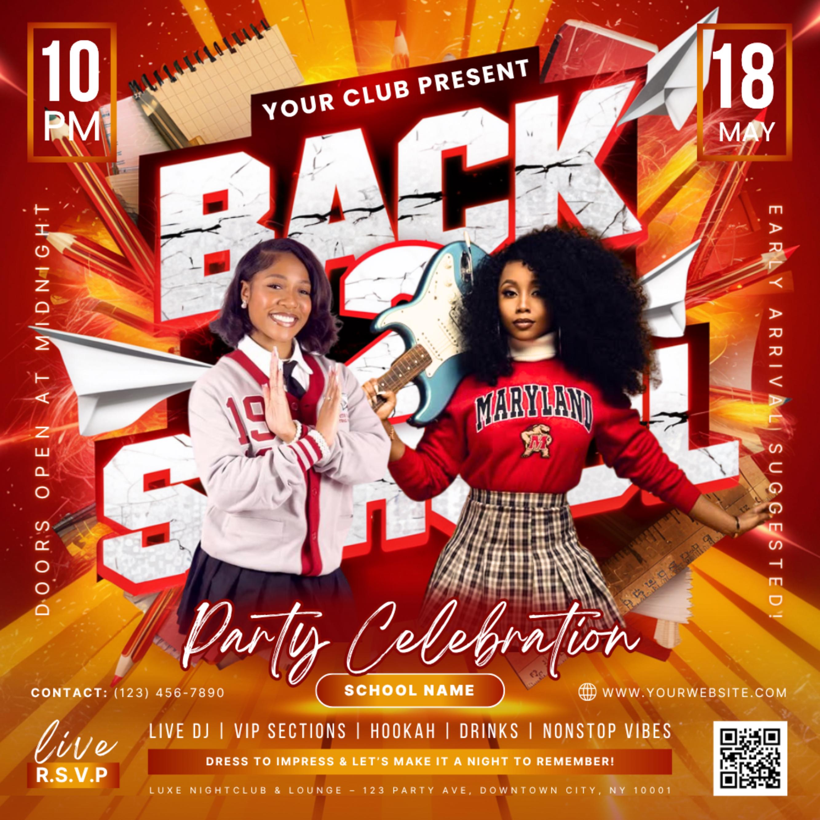 Back to School Party flyer, Back 2 School Flyer, Summer Flyer, Party Invite Flyer, DJ Disco Flyer, Canva Editable Flyer, Instant Download