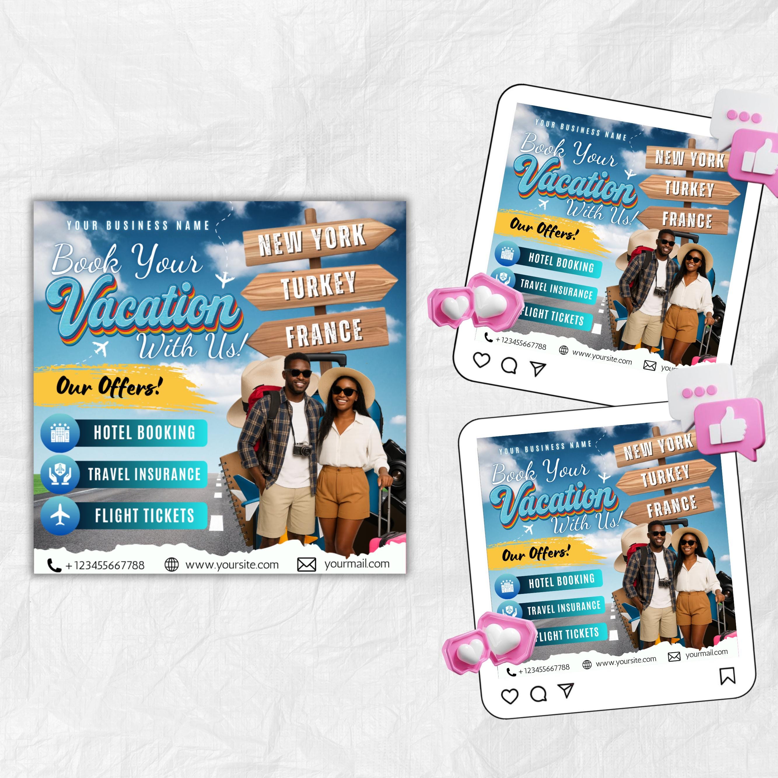 Travel Agent Flyer, DIY E-Flyer Template, Travel Flyer, Vacation Flyer, Travel Agency, Social Media Flyer, Canva Editable, Instant Download