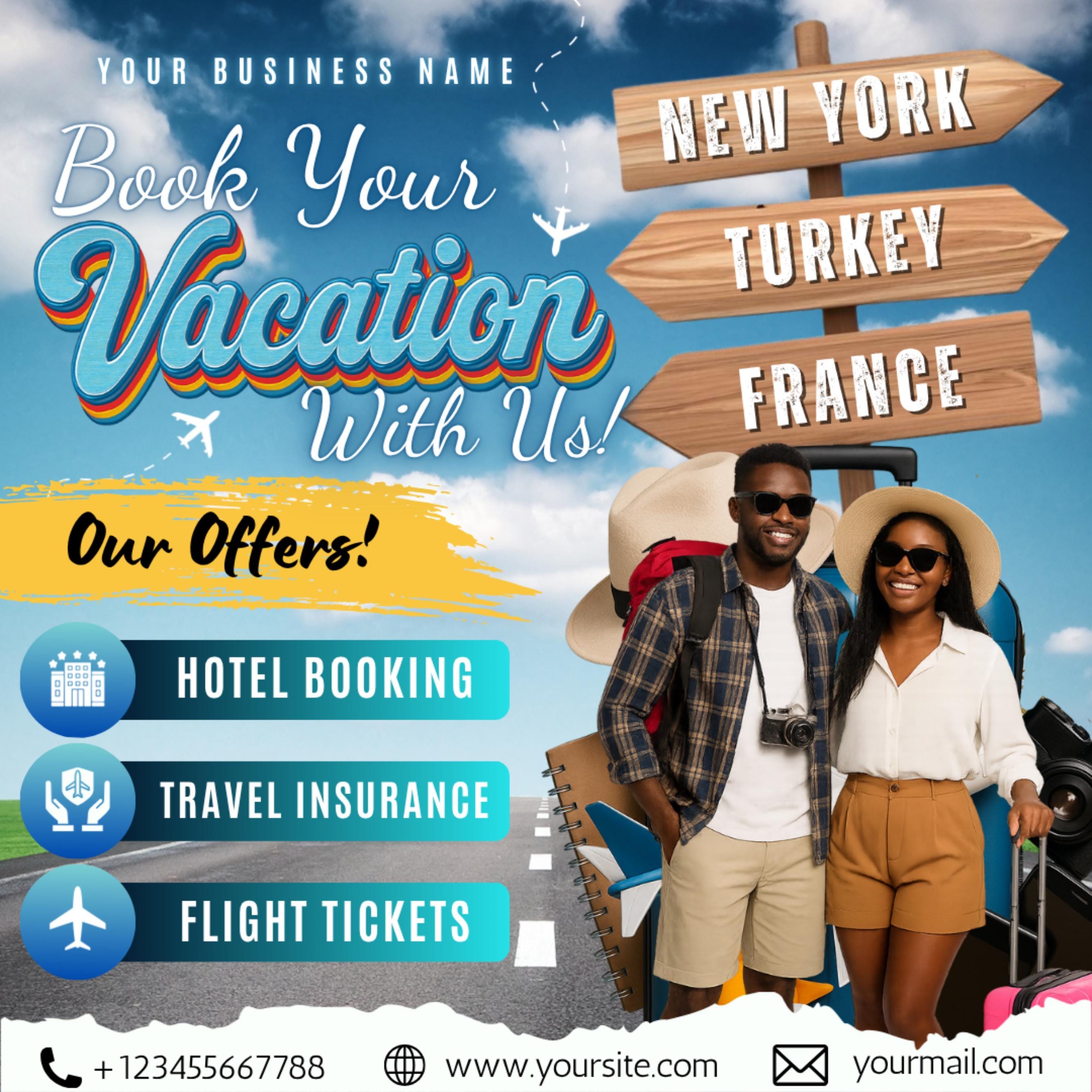 Travel Agent Flyer, DIY E-Flyer Template, Travel Flyer, Vacation Flyer, Travel Agency, Social Media Flyer, Canva Editable, Instant Download