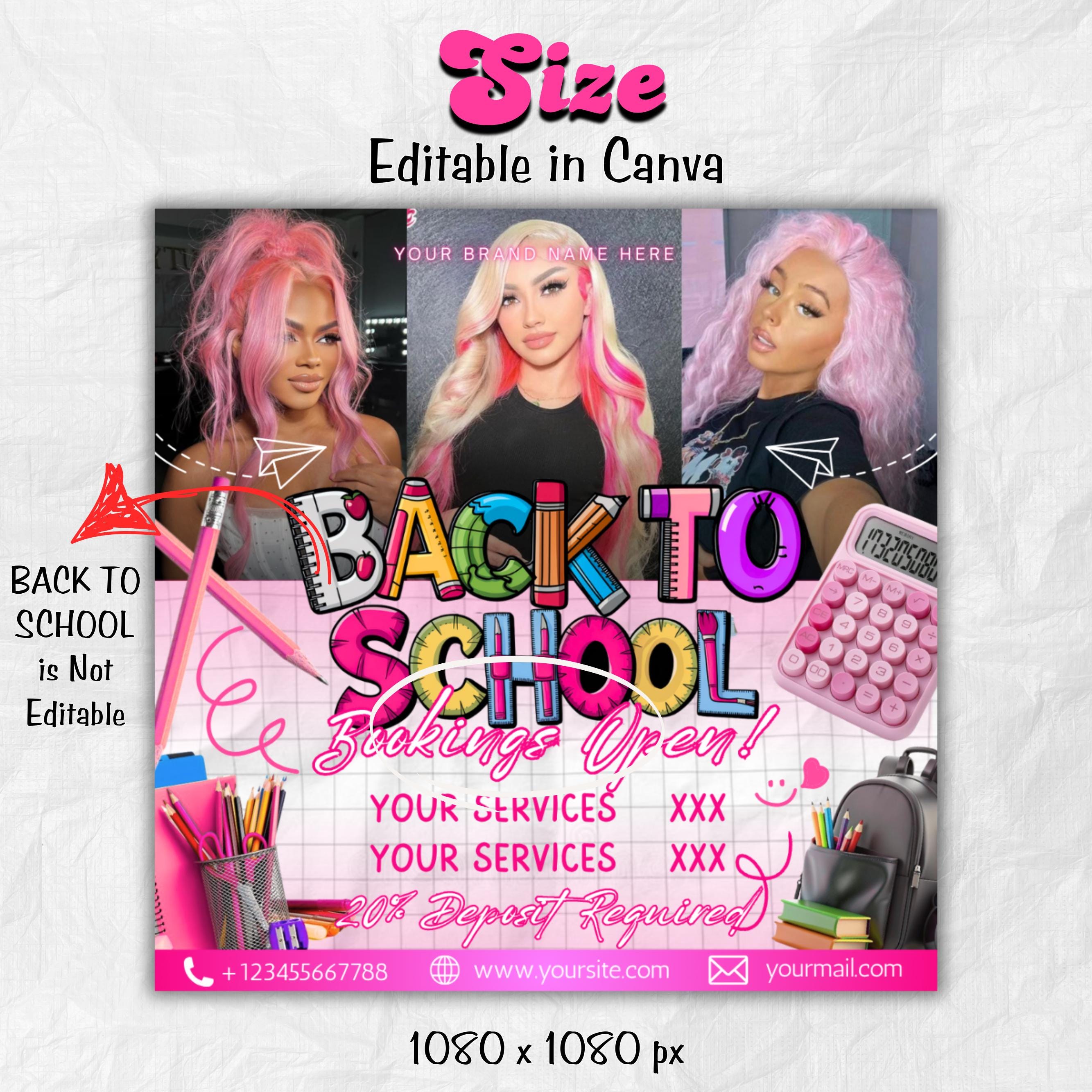 Back To School Flyer, Back to school sale flyer, Back to school Hair flyer, DIY canva template, Back 2 School Flyer, Braid Special Flyer