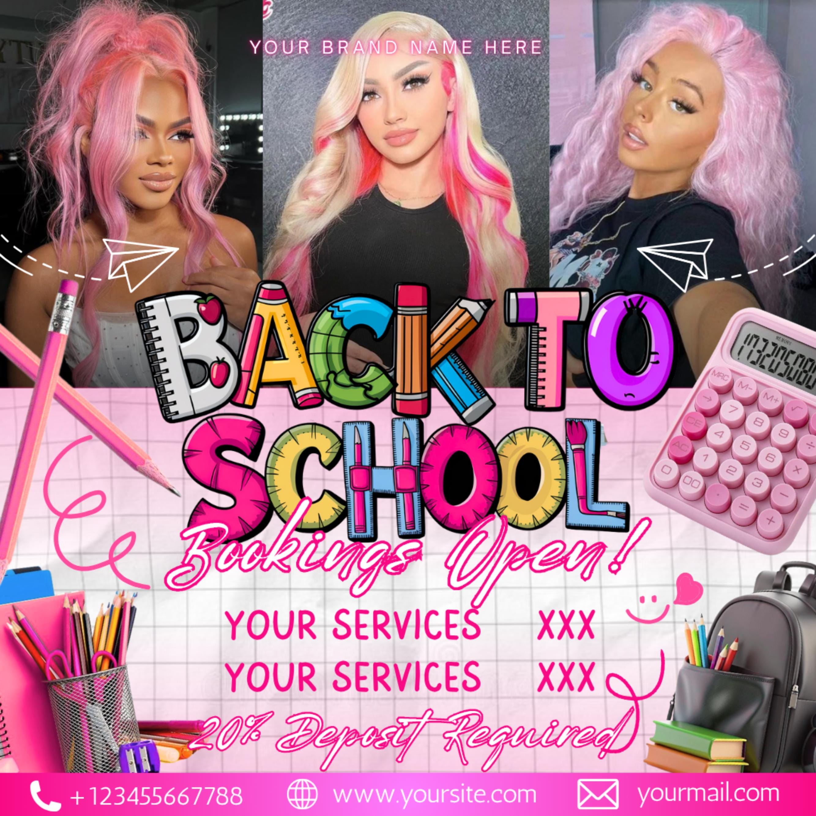 Back To School Flyer, Back to school sale flyer, Back to school Hair flyer, DIY canva template, Back 2 School Flyer, Braid Special Flyer