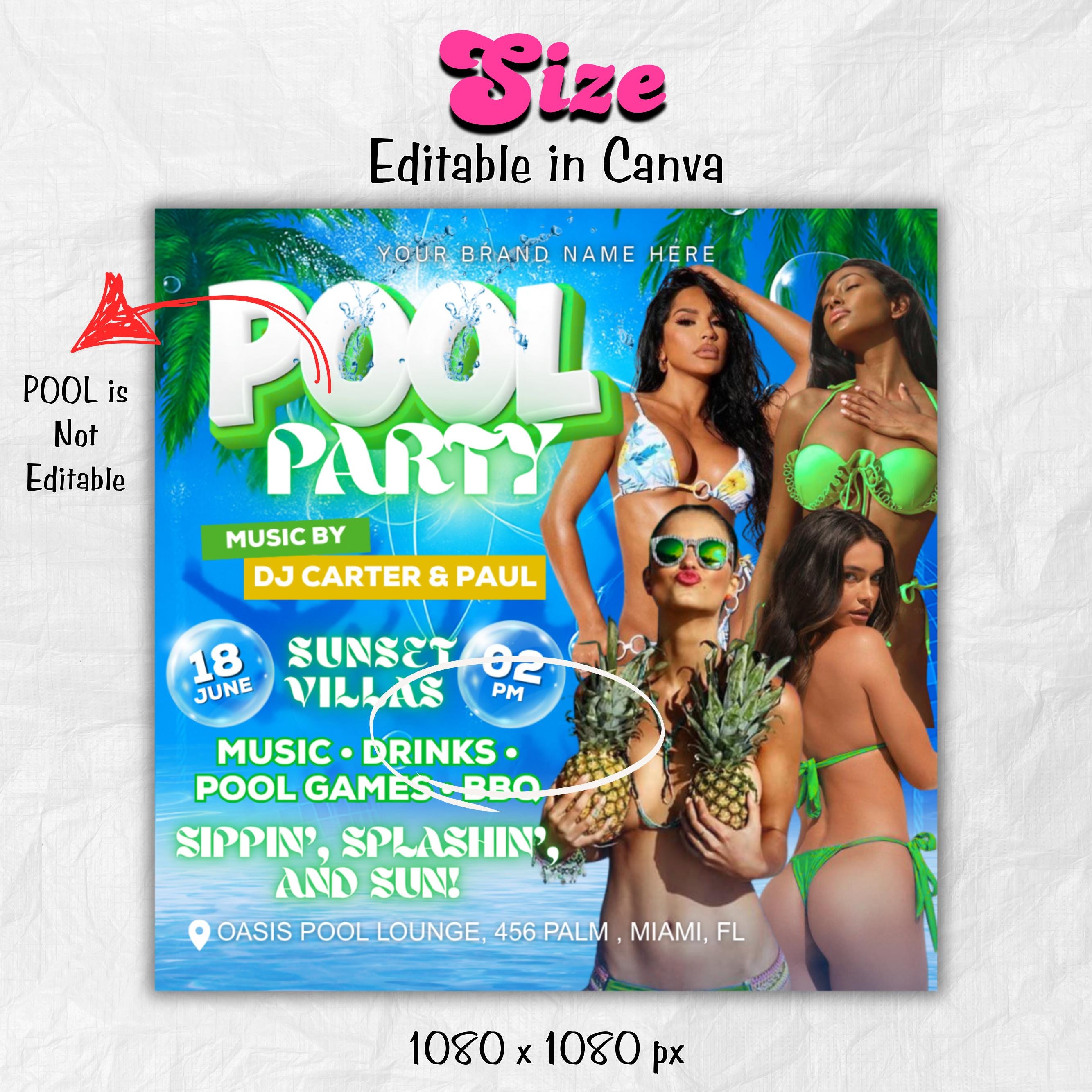 Pool Party Flyer, Summer Party Flyer, Summer Beach Party Flyer, Dj Party Invitation, Summer Break Flyer, Summer Event Flyer, Canva Editable