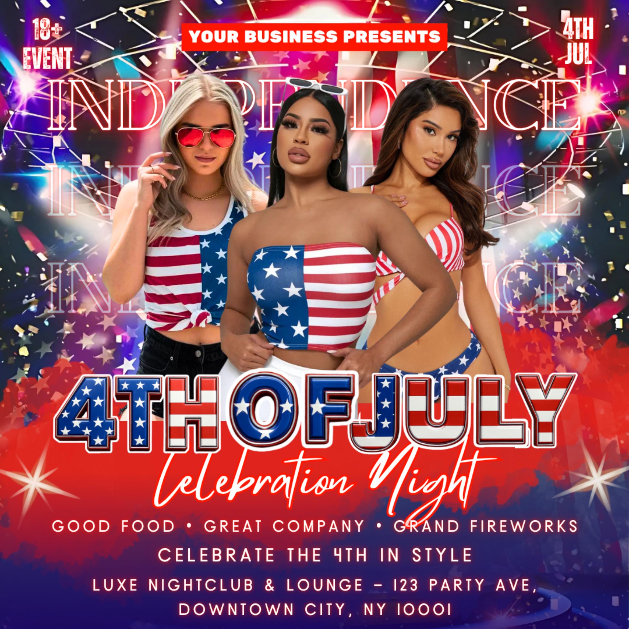 4th of July Flyer, 4th of July Party Flyer, Independence Day Flyer, Social Media Post, Canva Editable Template, Instant Download