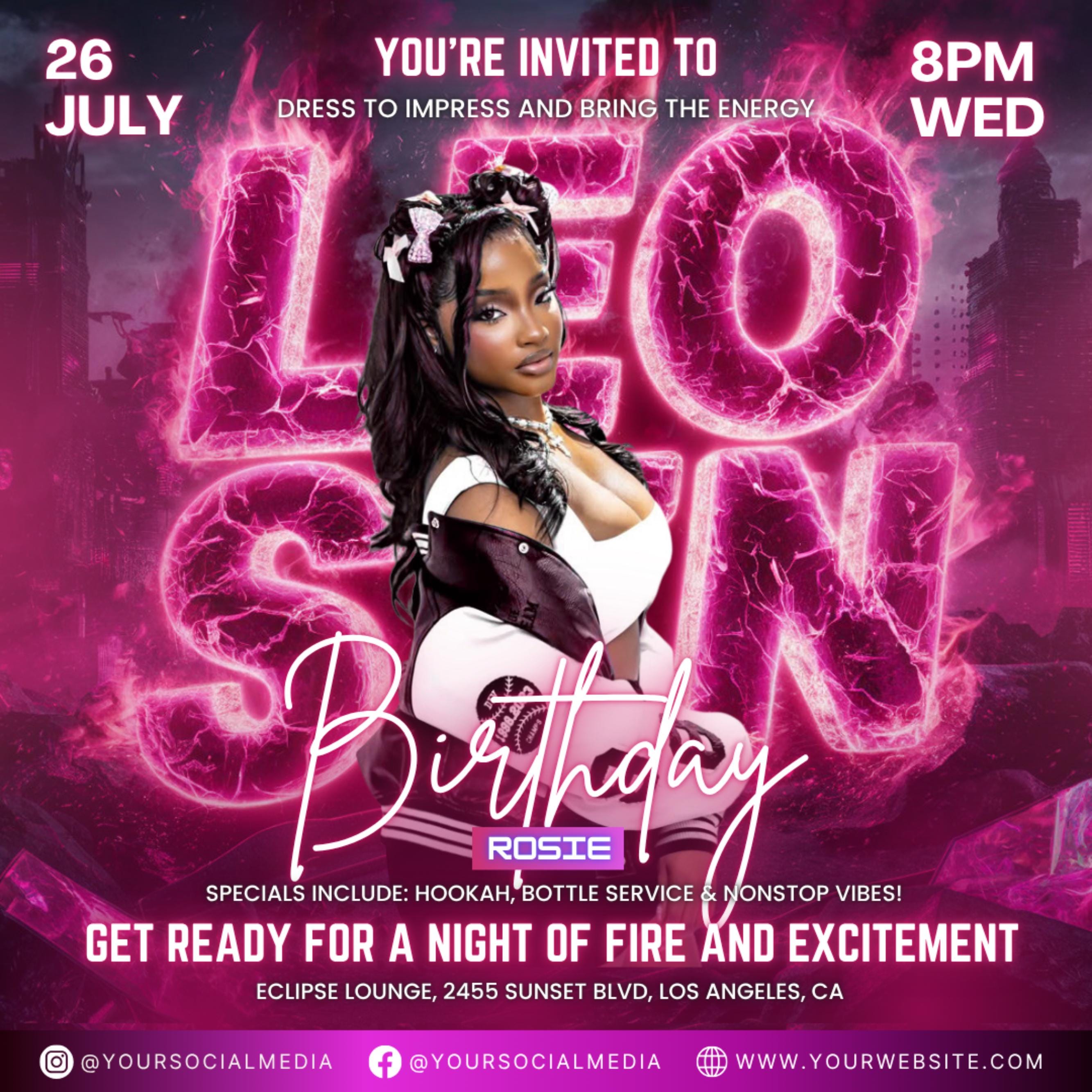 Leo Season Party Flyer, Birthday Szn Flyer, Leo Invitation Flyer, Leo Birthday Event, Social Media Flyer, Premade Flyer Template
