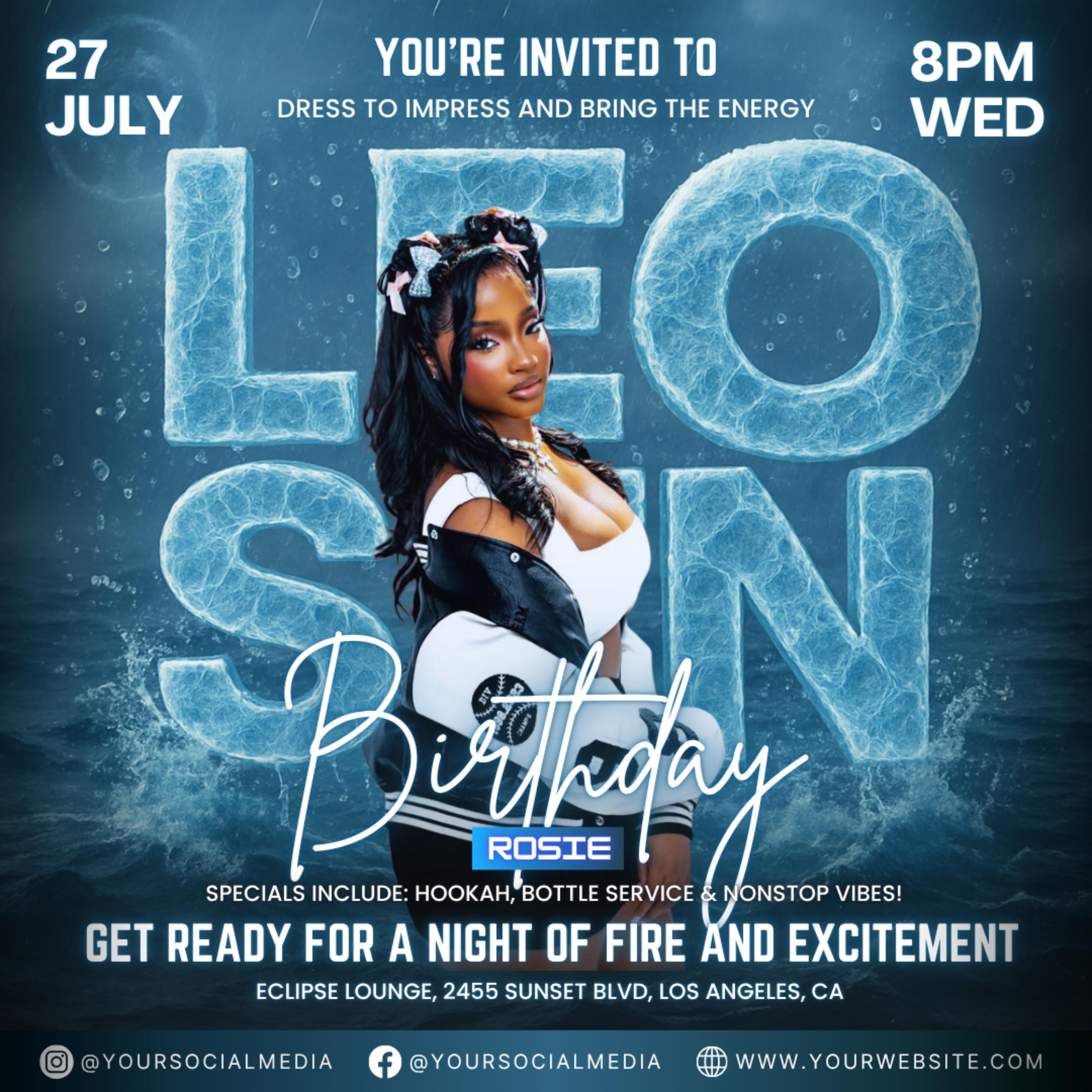 Leo Season Party Flyer, Birthday Szn Flyer, Leo Invitation Flyer, Leo Birthday Event, Social Media Flyer, Premade Flyer Template
