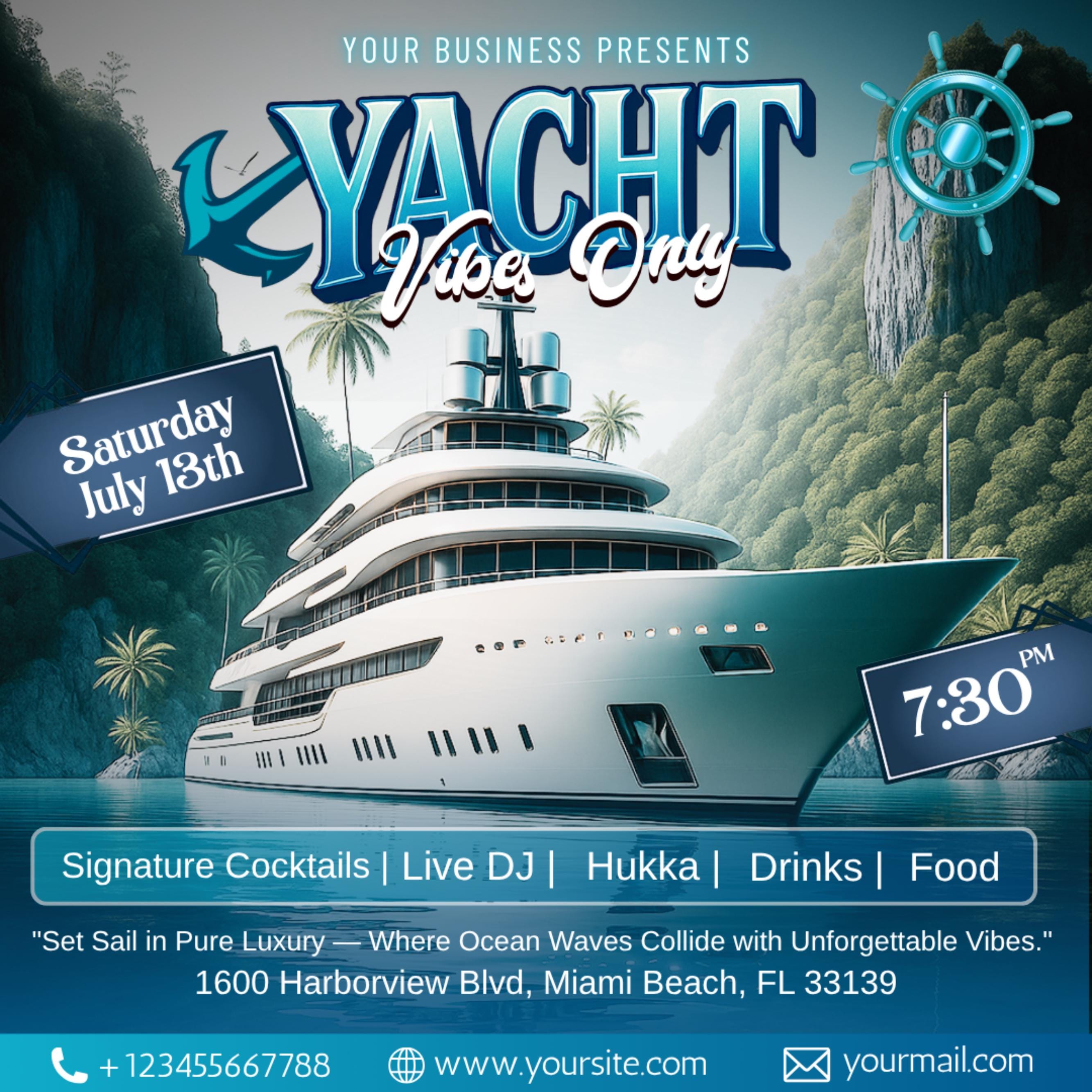 Yacht Party Flyer, Summer Party Flyer, Summer Beach Party Flyer, Dj Party Invitation, Summer Break Flyer, Summer Event Flyer, Canva Editable