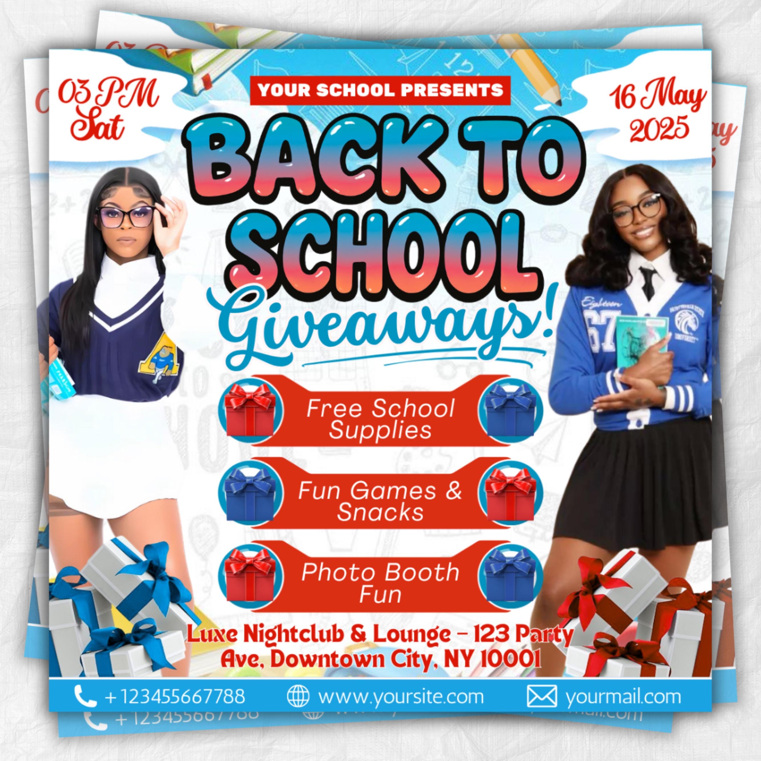 Back To School Flyer Giveaway Flyer, Back to school Supplies flyer, DIY canva template, Back 2 School Flyer, Giveaway Special Flyer Canva