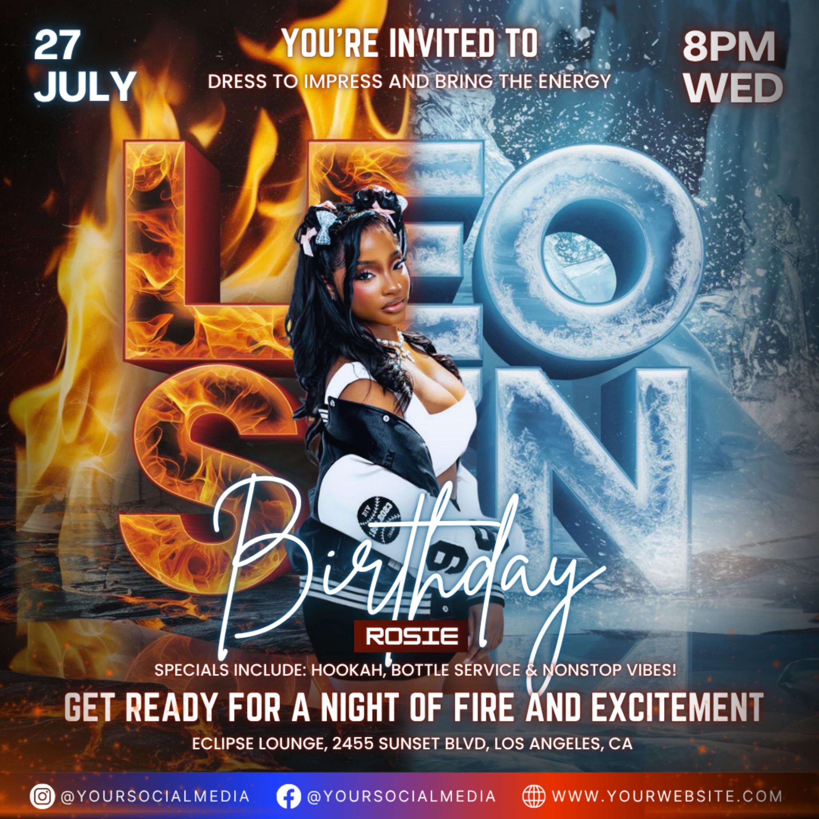 Leo Season Party Flyer, Birthday Szn Flyer, Leo Invitation Flyer, Leo Birthday Event, Social Media Flyer, Premade Flyer Template