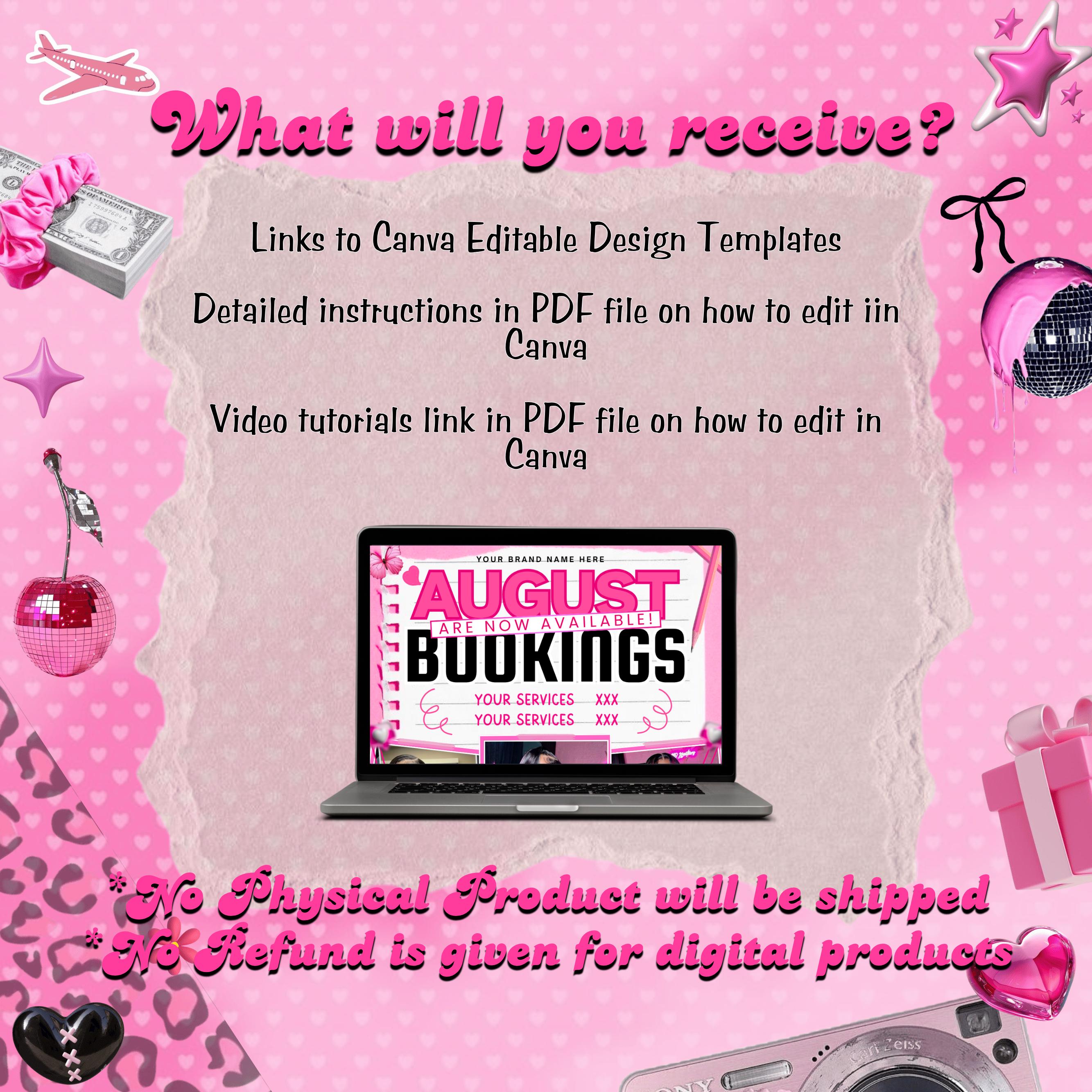 August Bookings Flyer, August Bookings Available, Hair Flyer, August Appointment Flyer, August Calendar Flyer, Makeup, Booking Flyer