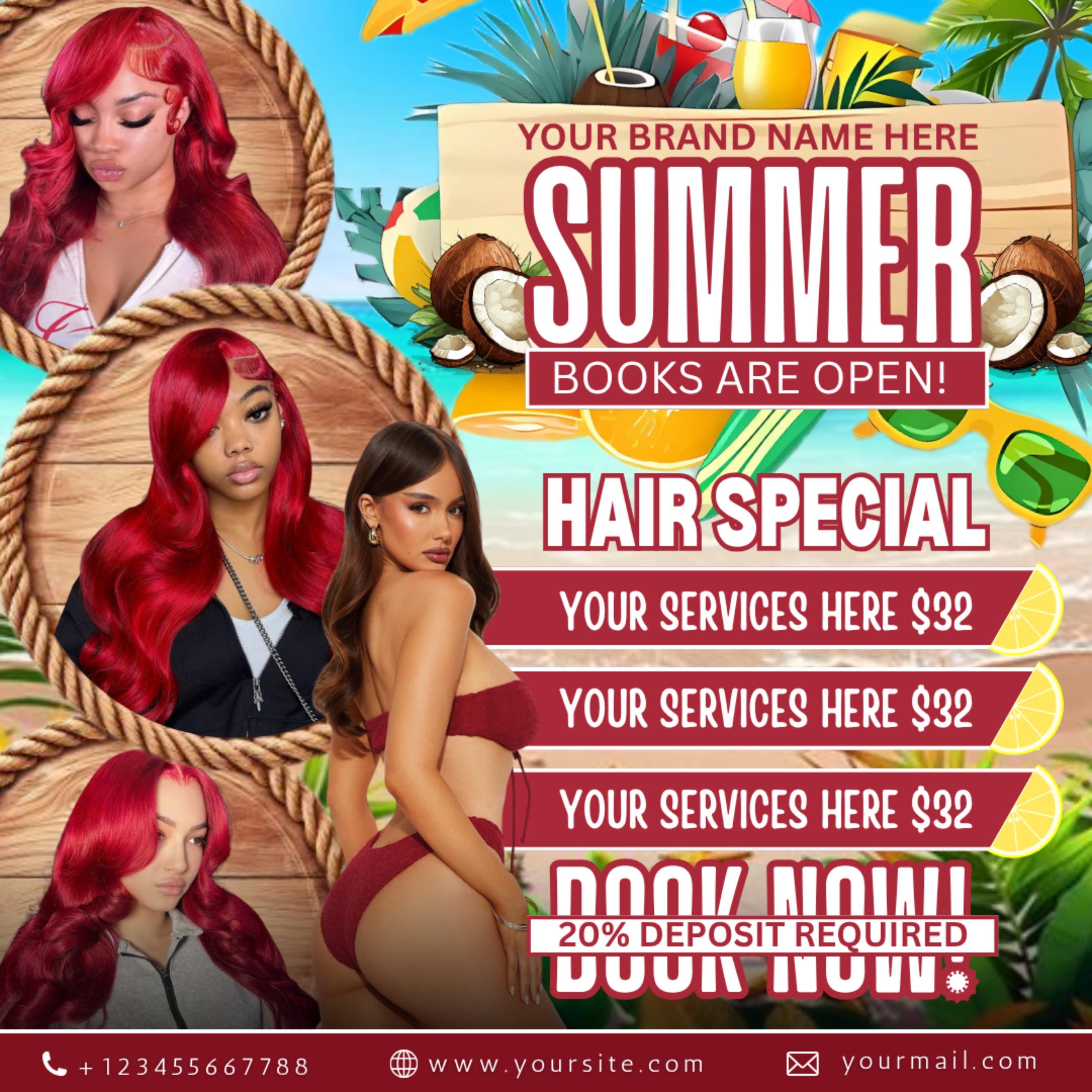 Summer Flyer, Summer Hair Flyer Template, Hello Summer Flyer, Summer Special Flyer, Appointment Flyer, Beauty Flyer, Social Media Flyer