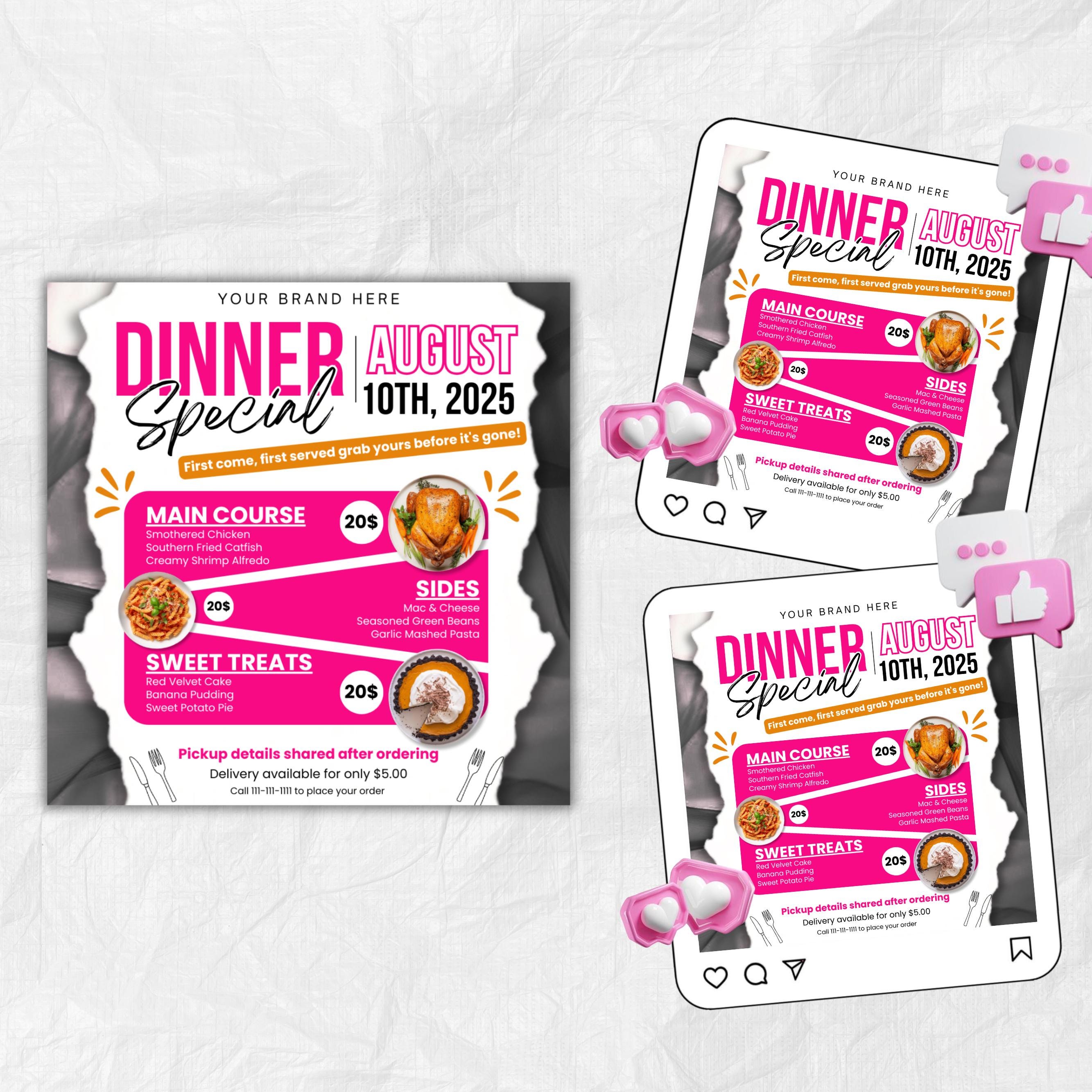 Dinner Sale Flyer, Sunday deal Special Flyer Restaurant Food menu business flyer, Editable Flyer Canva Template, Dinner special Flyer