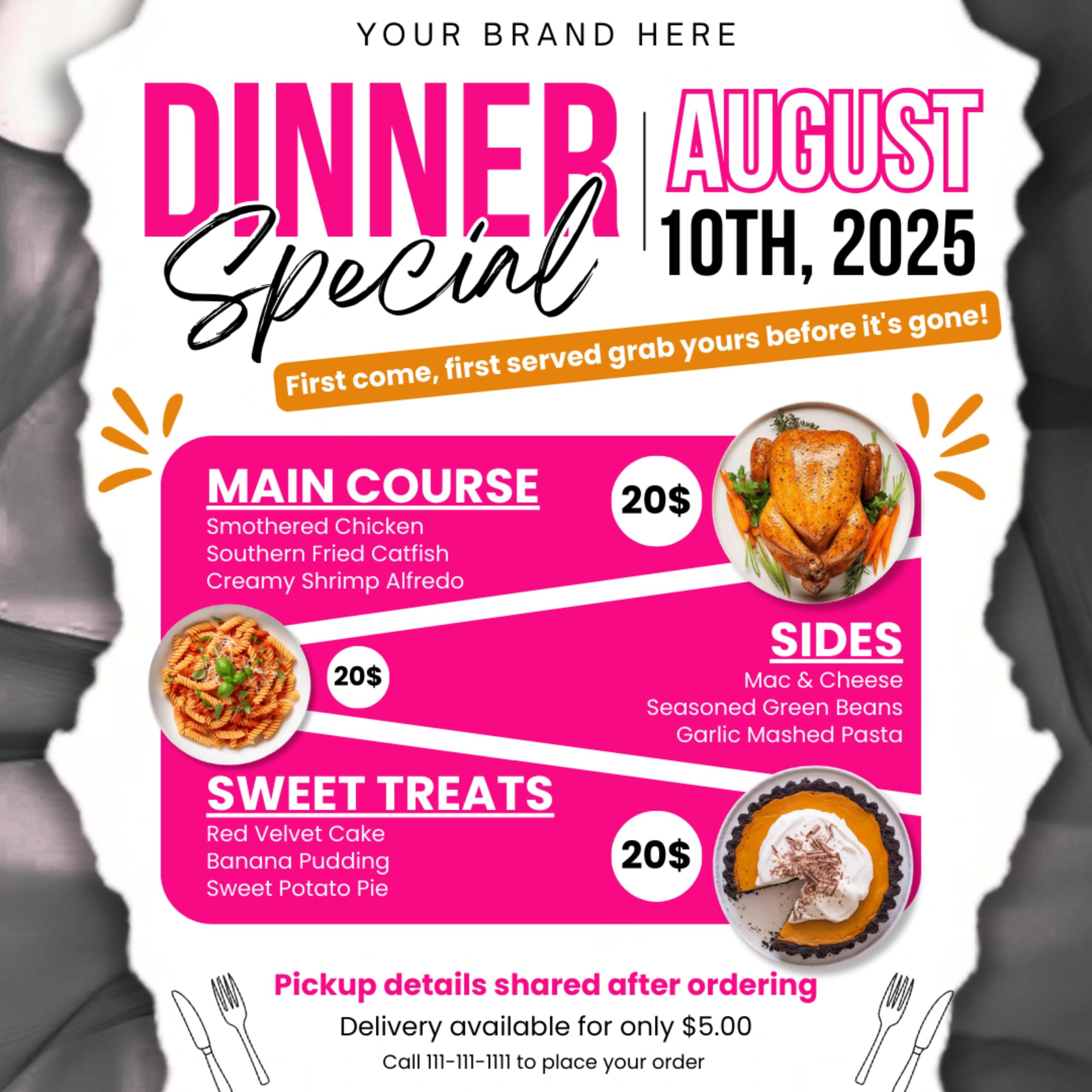Dinner Sale Flyer, Sunday deal Special Flyer Restaurant Food menu business flyer, Editable Flyer Canva Template, Dinner special Flyer