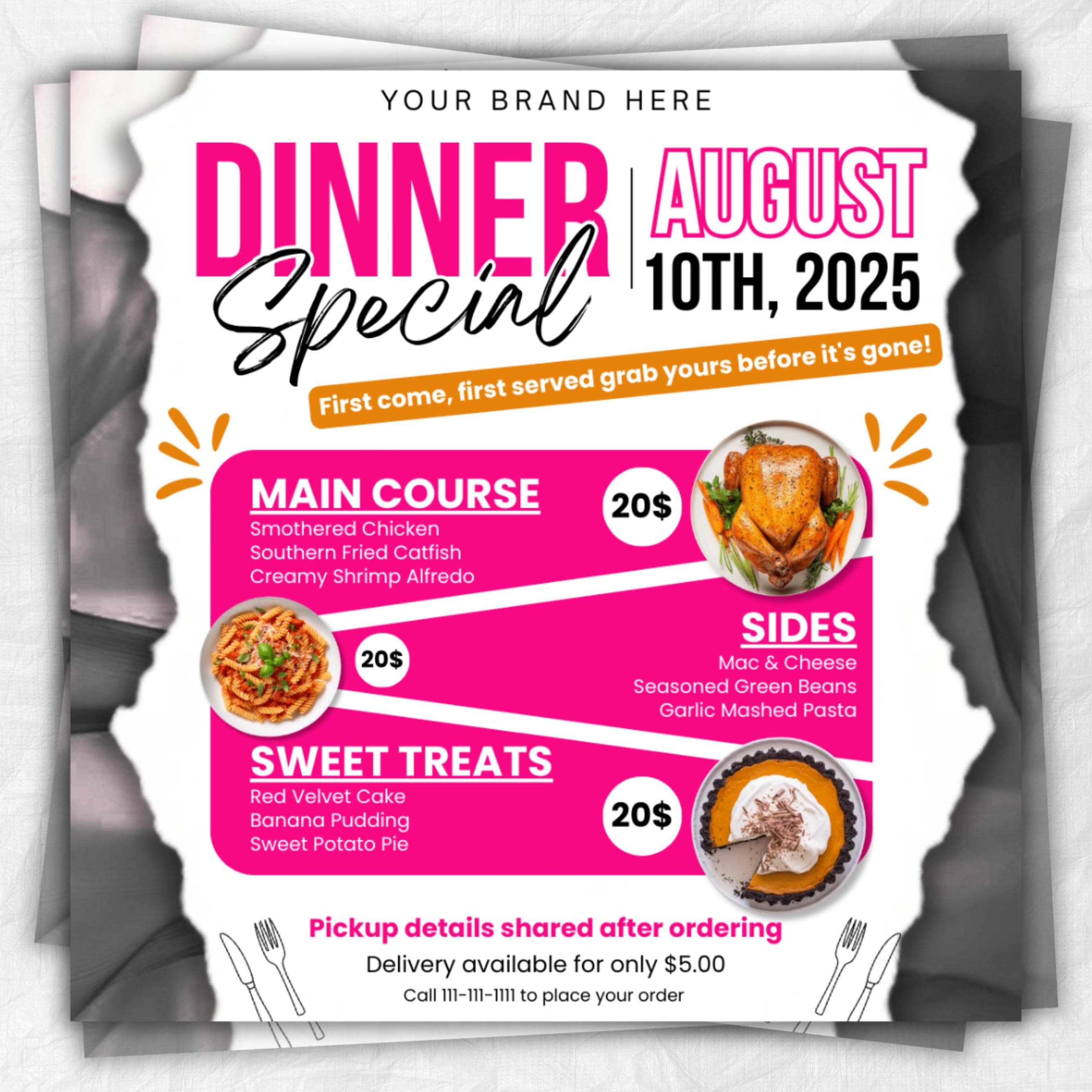 Dinner Sale Flyer, Sunday deal Special Flyer Restaurant Food menu business flyer, Editable Flyer Canva Template, Dinner special Flyer