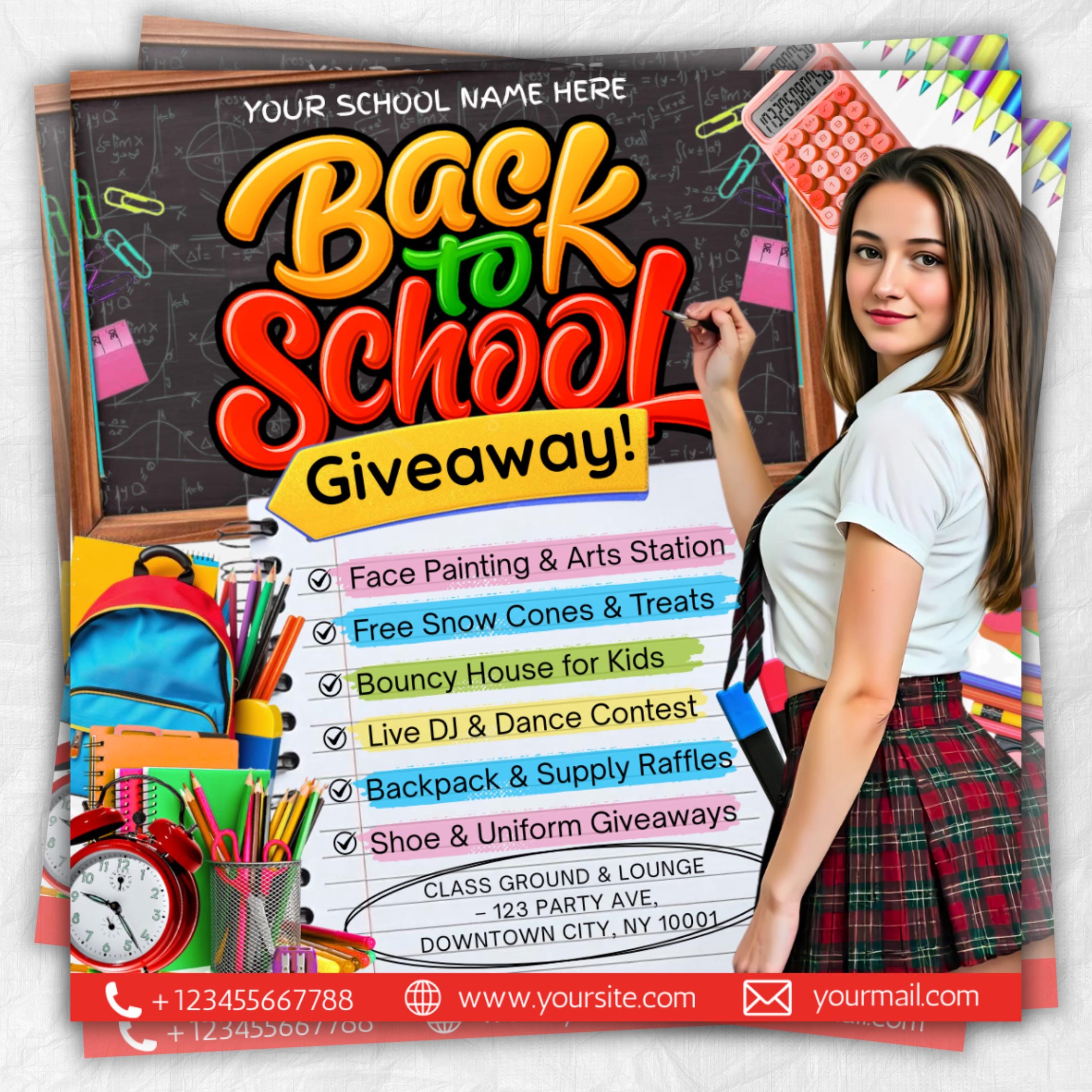 Back To School Flyer Giveaway Flyer, Back to school Supplies flyer, DIY canva template, Back 2 School Flyer, Giveaway Special Flyer Canva