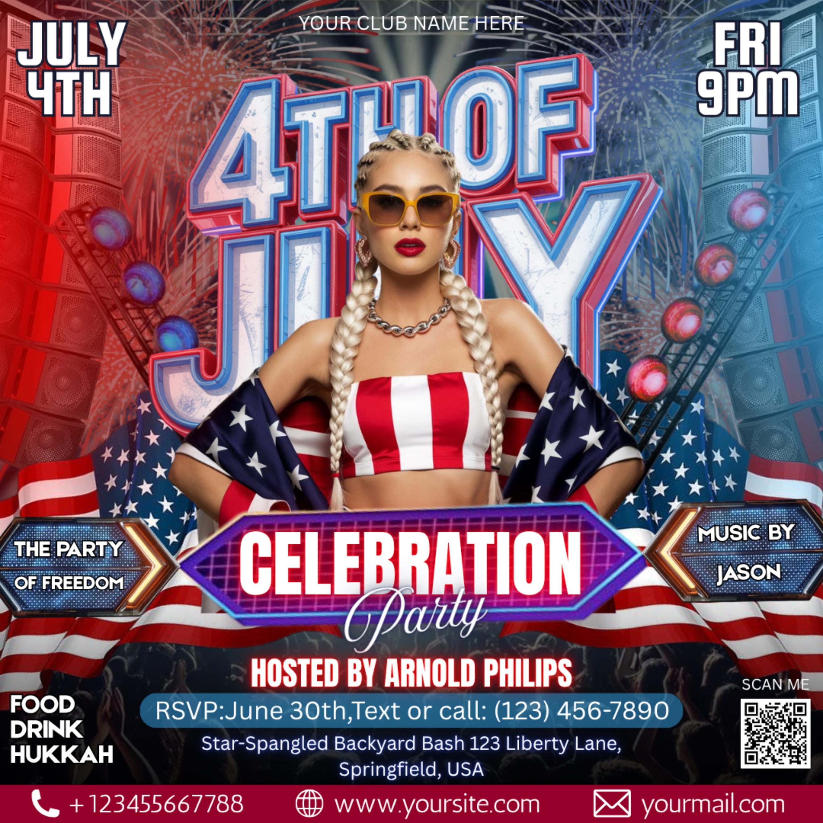 4th of July Flyer, 4th of July Party Flyer, Independence Day Flyer, Social Media Post, Canva Editable Template, Instant Download