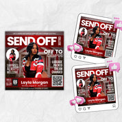Editable College Send Off Flyer, College Send off Celebration flyer Farewell Party Invite, DIY Trunk Party Flyer, Red Magazine Cover Flyer