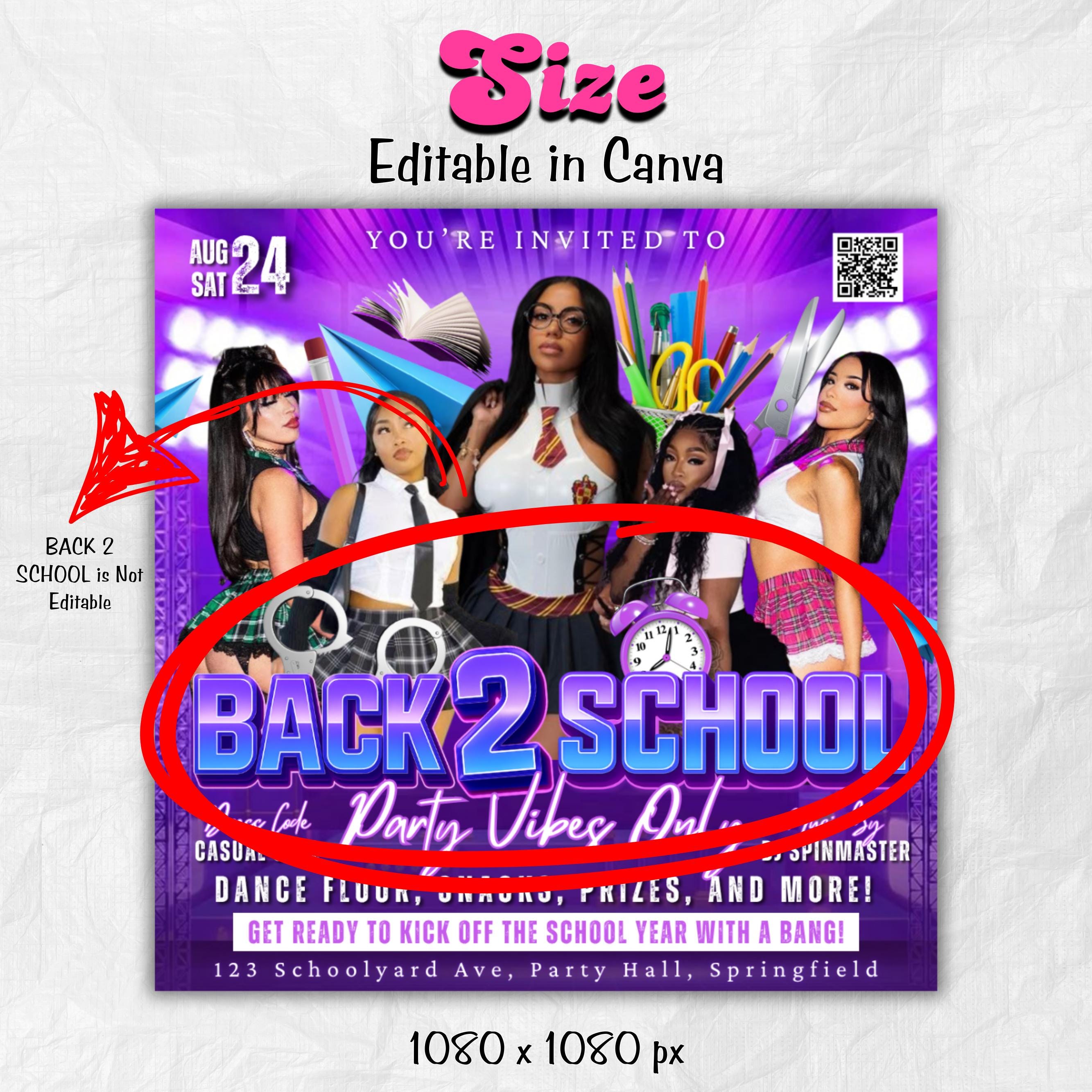 Back to School Party flyer, Back 2 School Flyer, Summer Flyer, Party Invite Flyer, DJ Disco Flyer, Canva Editable Flyer, Instant Download