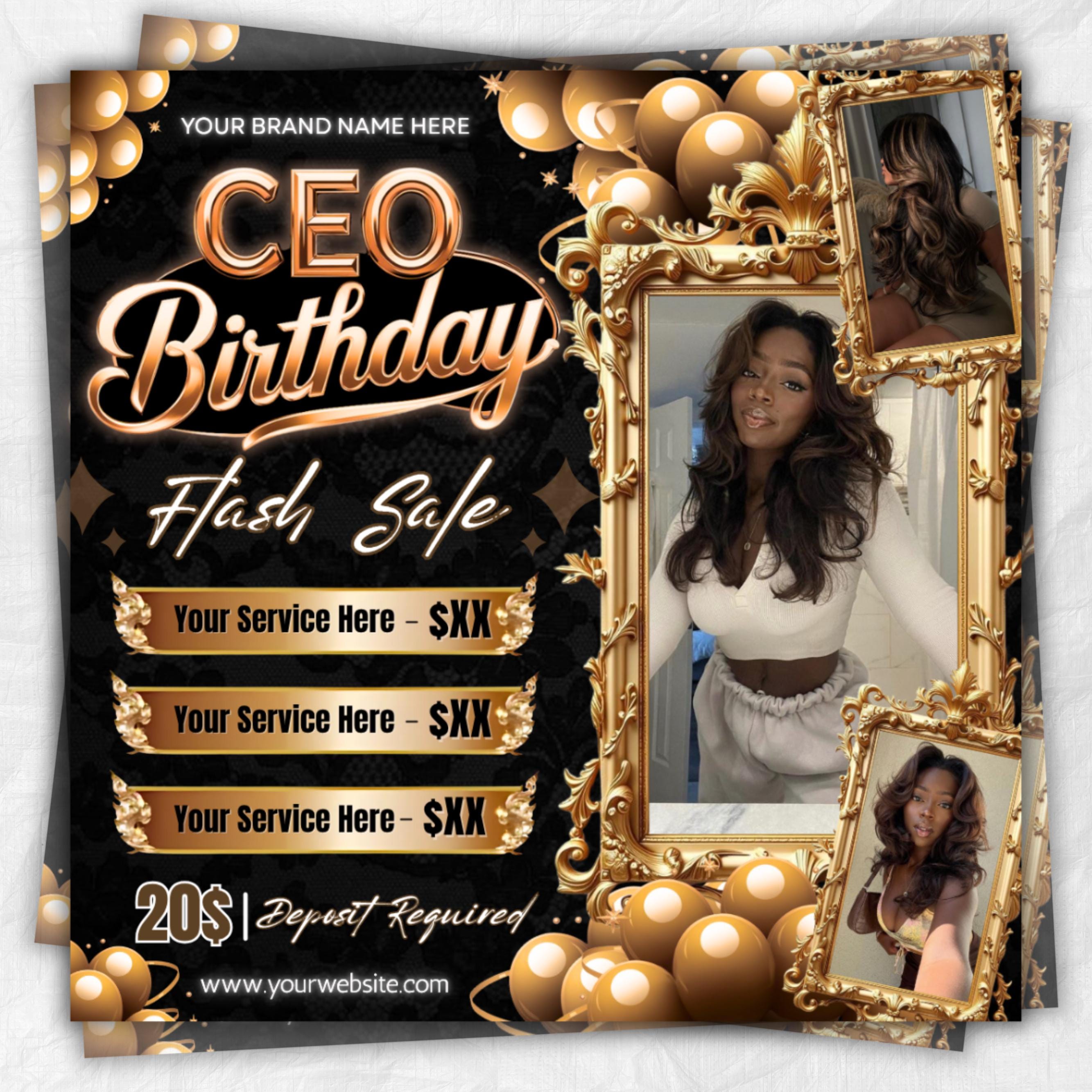 Ceo Birthday Flyer, Birthday Flyer, Celebration Flyer Birthday Sale Flyer Hair Flyer Beauty Boutique Flyer Lash Flyer Premade Business Flyer