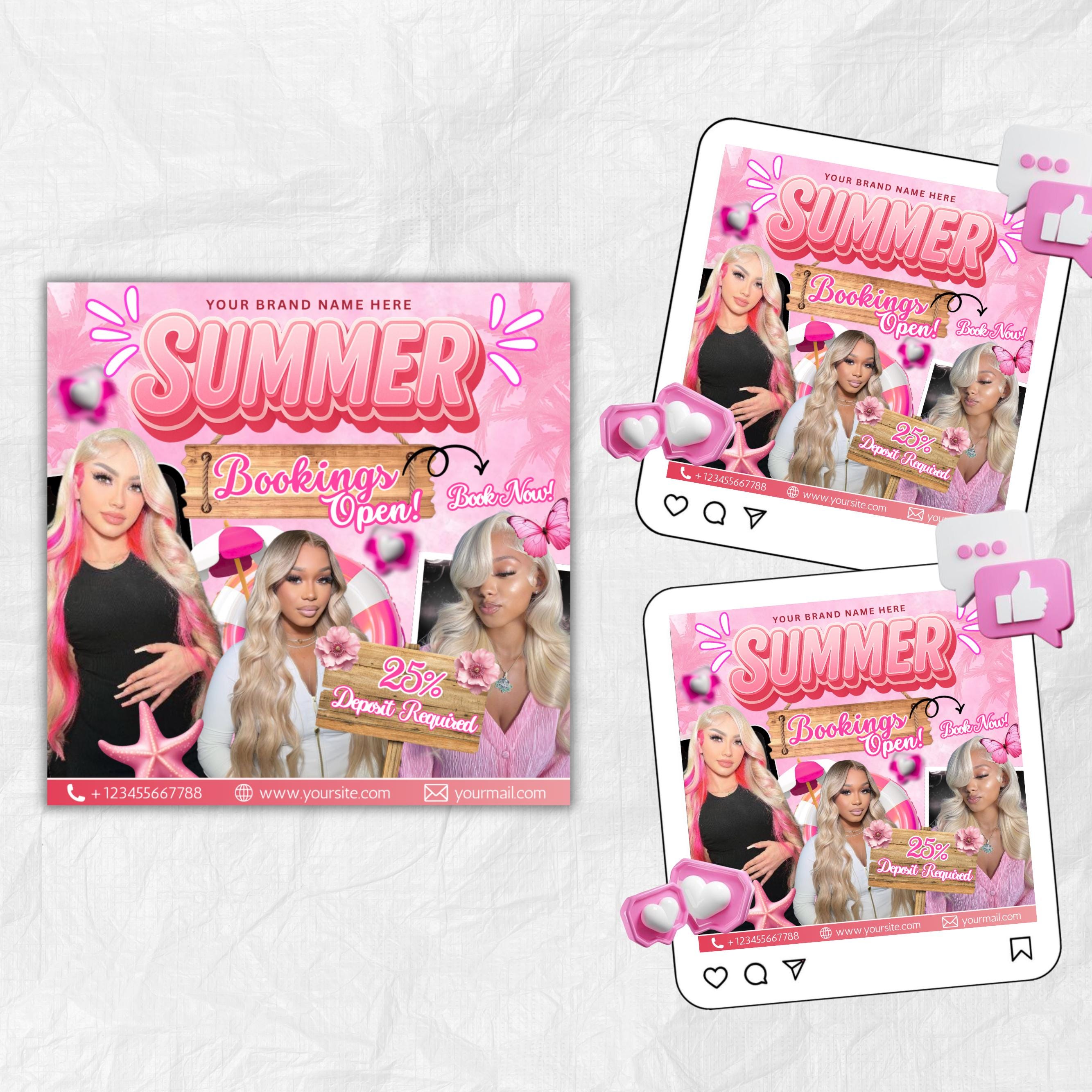 Summer Booking Flyer, Summer Hair,Lash,Nails,Makeup Flyer, Hello Summer, Summer Special Flyer, Appointment Flyer, Beauty FlyerCanva Editable