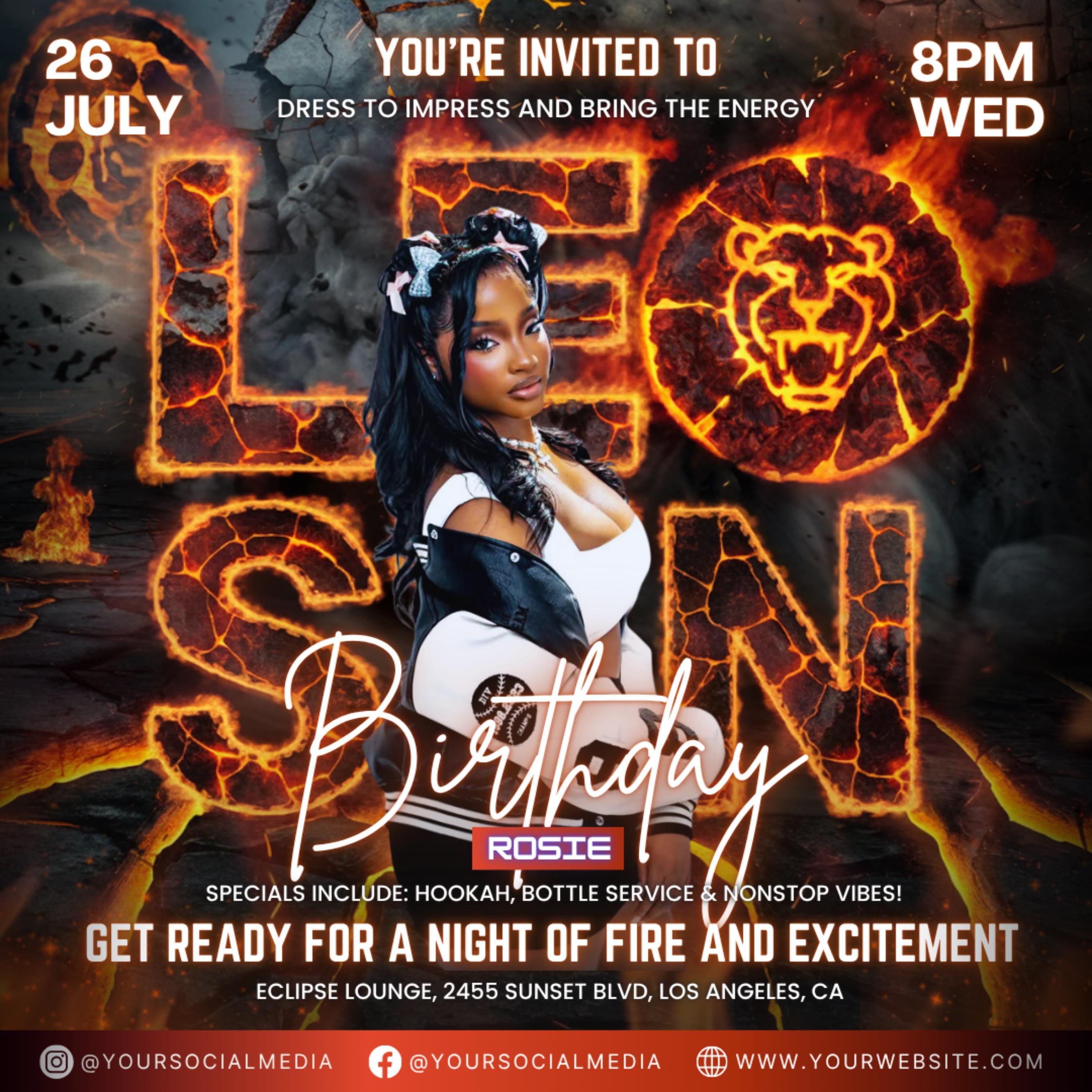 Leo Season Party Flyer, Birthday Szn Flyer, Leo Invitation Flyer, Leo Birthday Event, Social Media Flyer, Premade Flyer Template