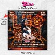 Leo Season Party Flyer, Birthday Szn Flyer, Leo Invitation Flyer, Leo Birthday Event, Social Media Flyer, Premade Flyer Template