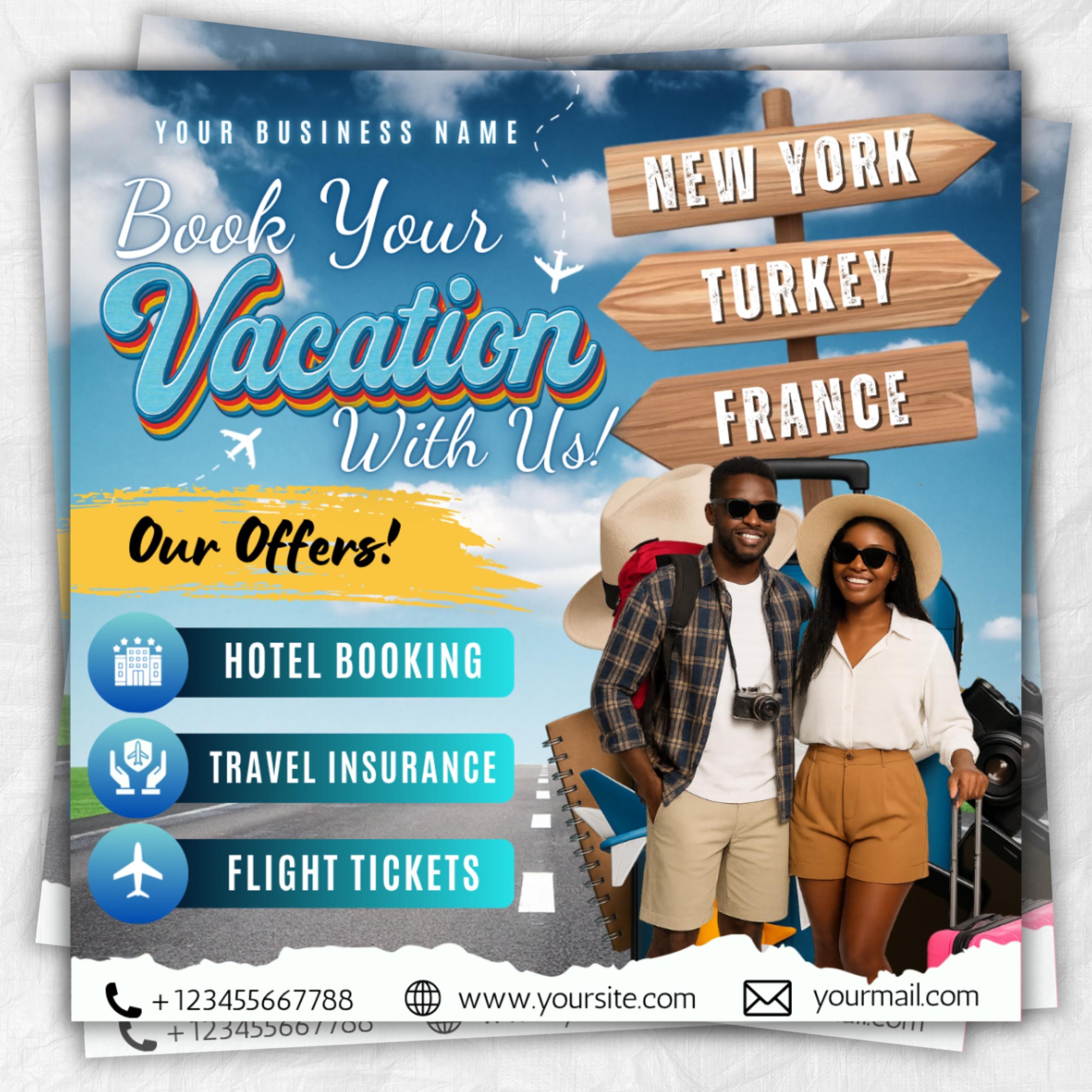 Travel Agent Flyer, DIY E-Flyer Template, Travel Flyer, Vacation Flyer, Travel Agency, Social Media Flyer, Canva Editable, Instant Download
