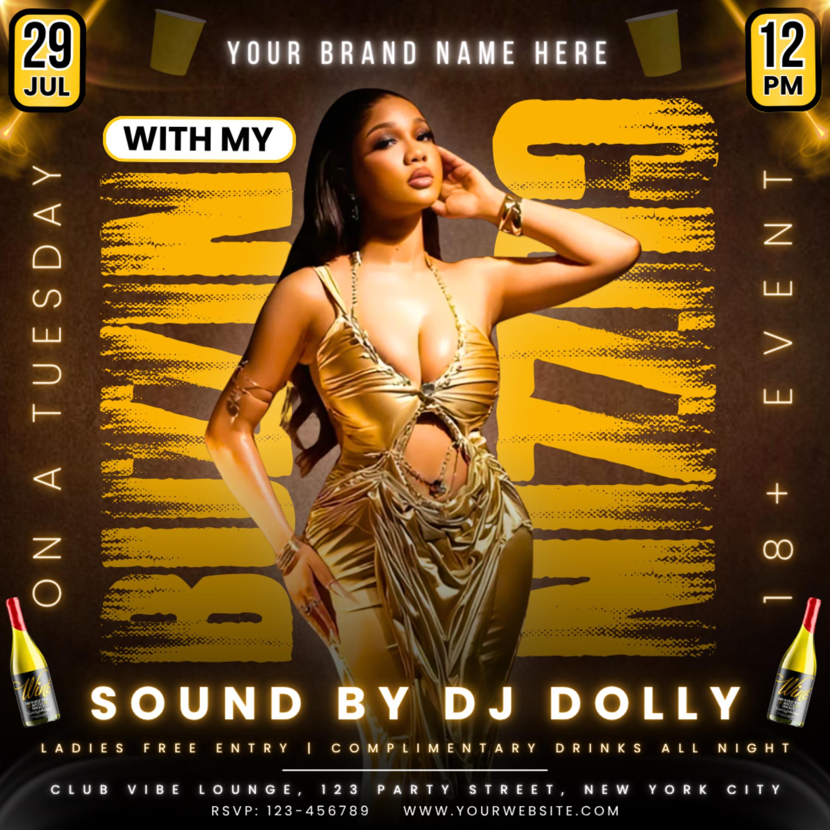 Buzzin with My Cuzzin on a Tuesday Party Flyer, Nightclub Flyer, Ladies Night Flyer, Club Event Flyer, Event Flyer Template, Canva Template