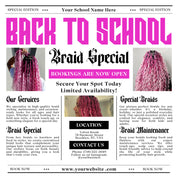 Back To School Flyer, Back to school sale flyer, Back to school Hair flyer, DIY canva template, Back 2 School Flyer, Braid Special Flyer