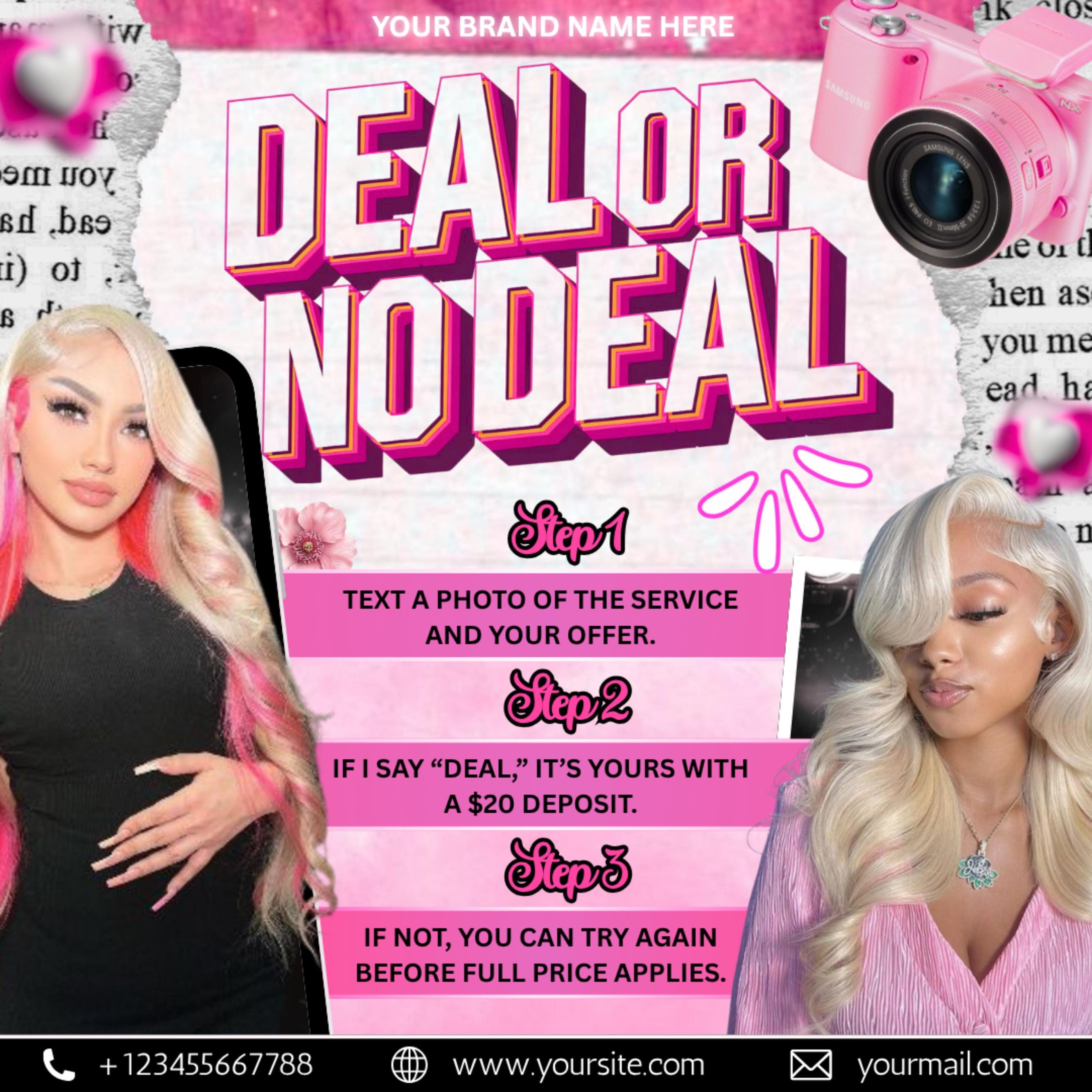 Deal Or No Deal Flyer, Deal or No Deal Hair Nails Lash Braids Makeup MUA Wig Flyer, November Booking Flyer, Canva Editable, Instant Download