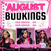 August Bookings Flyer, August Bookings Available, Hair Flyer, August Appointment Flyer, August Calendar Flyer, Makeup, Booking Flyer