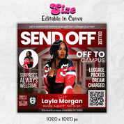Editable College Send Off Flyer, College Send off Celebration flyer Farewell Party Invite, DIY Trunk Party Flyer, Red Magazine Cover Flyer