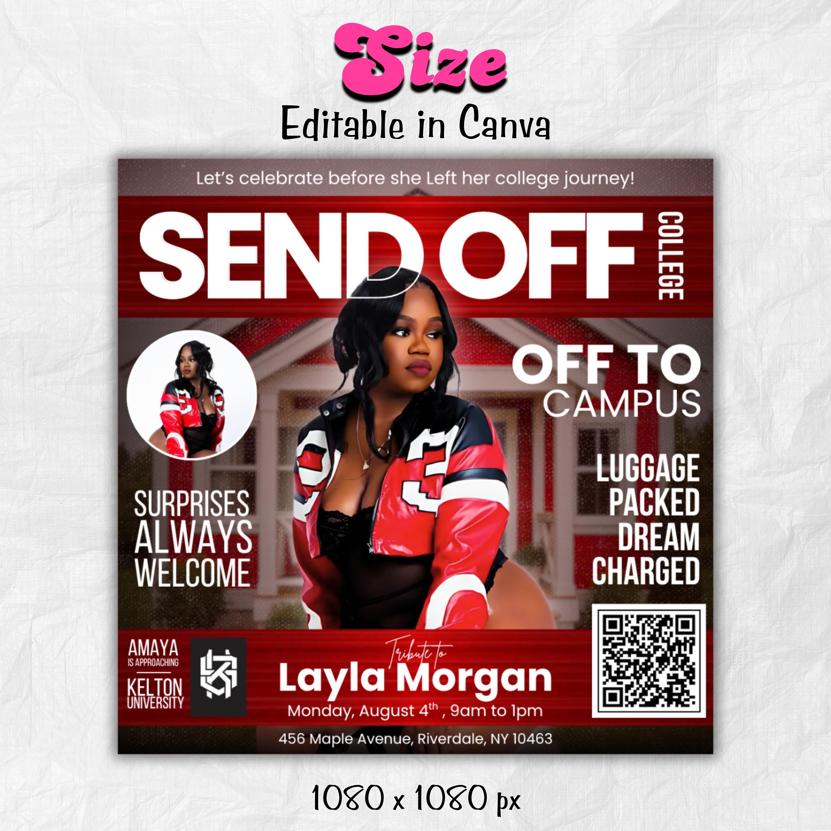 Editable College Send Off Flyer, College Send off Celebration flyer Farewell Party Invite, DIY Trunk Party Flyer, Red Magazine Cover Flyer