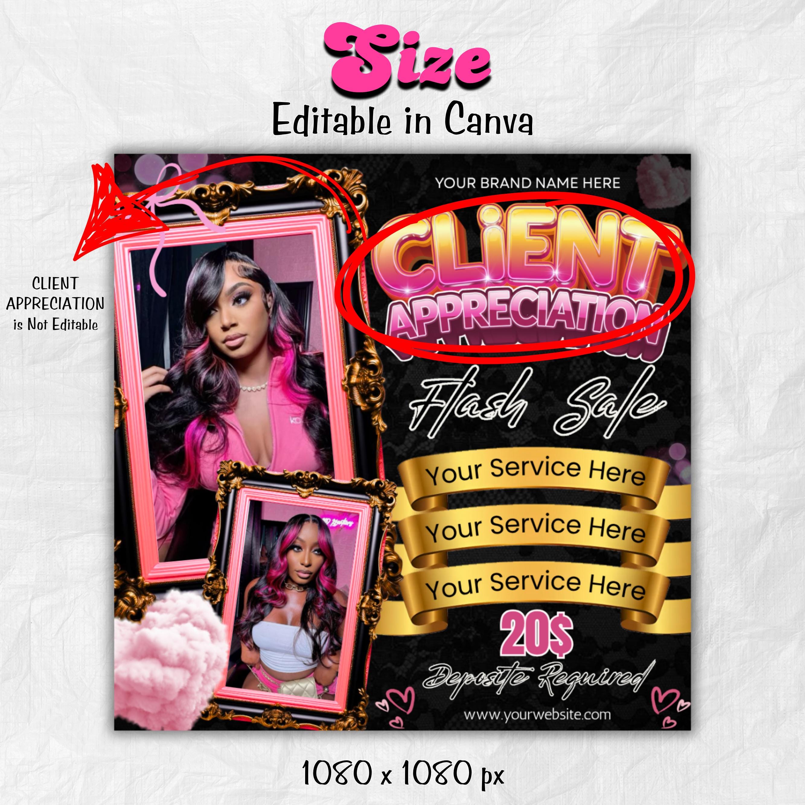 Client Appreciation Flyer, Client Appreciation Sale Flyer, Book Now Flyer, Hairstylist Flyer Nail Lash Tech, Wigs Braid Flyer Canva Template