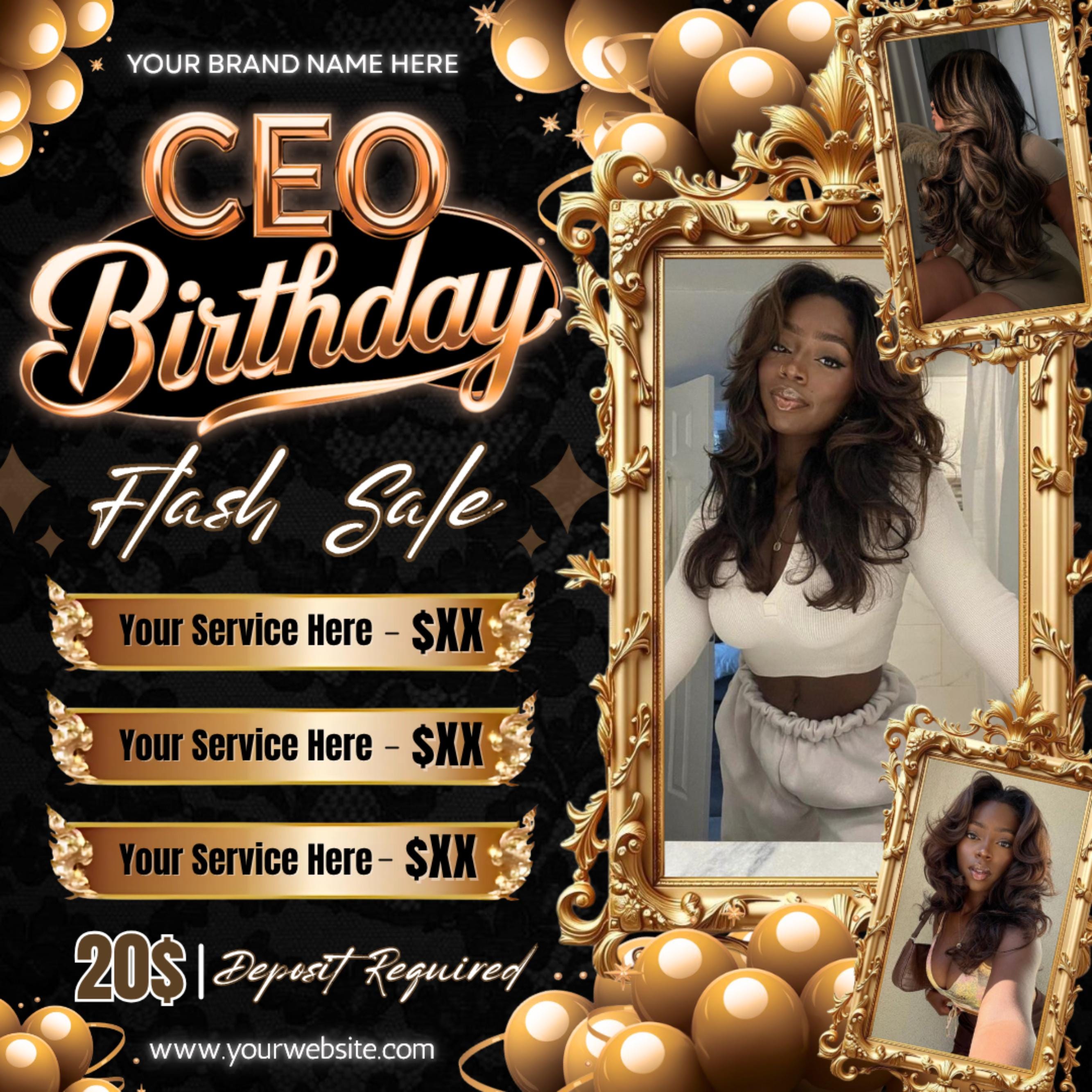 Ceo Birthday Flyer, Birthday Flyer, Celebration Flyer Birthday Sale Flyer Hair Flyer Beauty Boutique Flyer Lash Flyer Premade Business Flyer