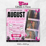 August Bookings Flyer, August Bookings Available, Hair Flyer, August Appointment Flyer, August Calendar Flyer, Makeup, Booking Flyer
