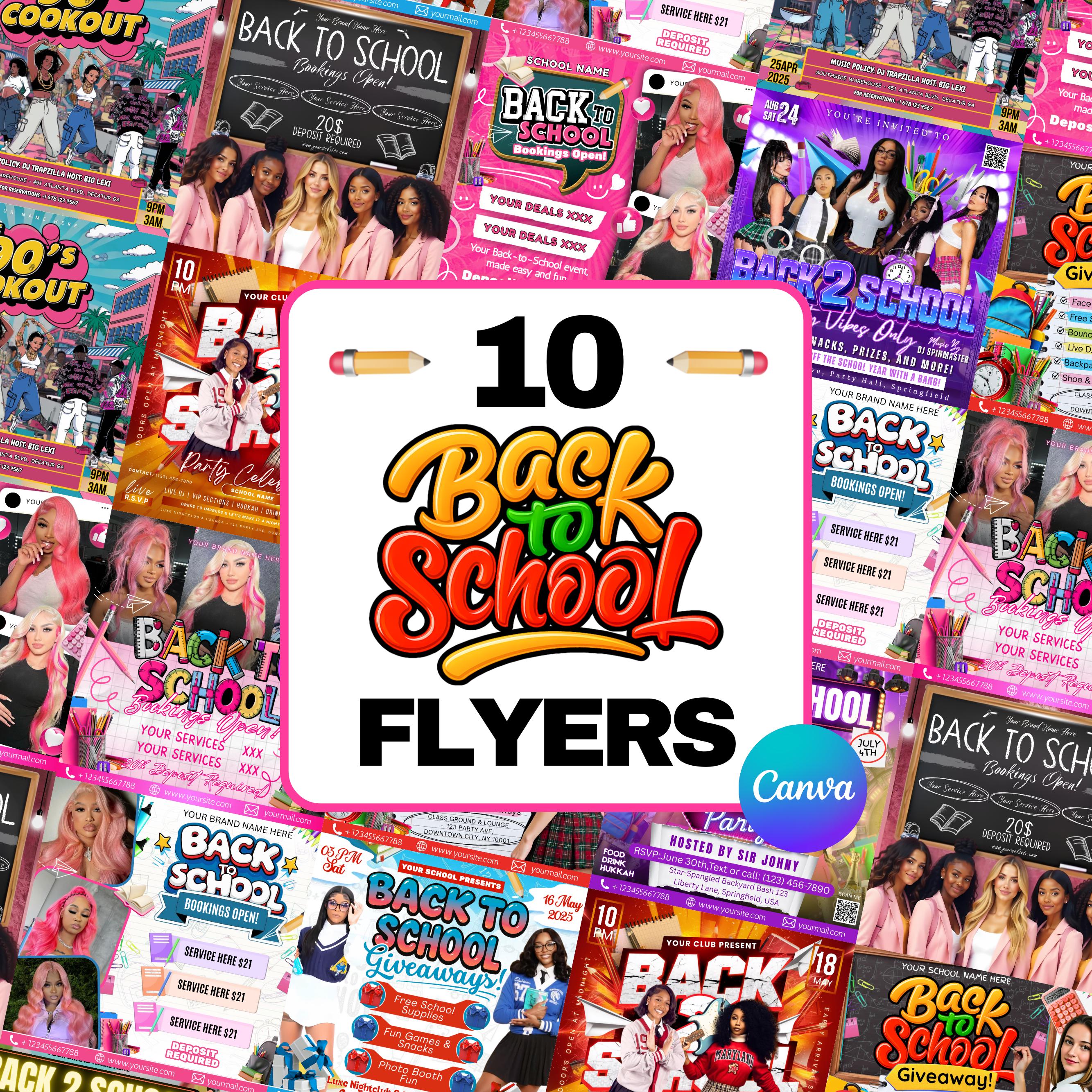 Back to School Flyer Bundle, All in One Bundle Back to School Sale Flyer, Back to School Hair, Nail, Braids Soecial Flyer,Diy Flyer Template